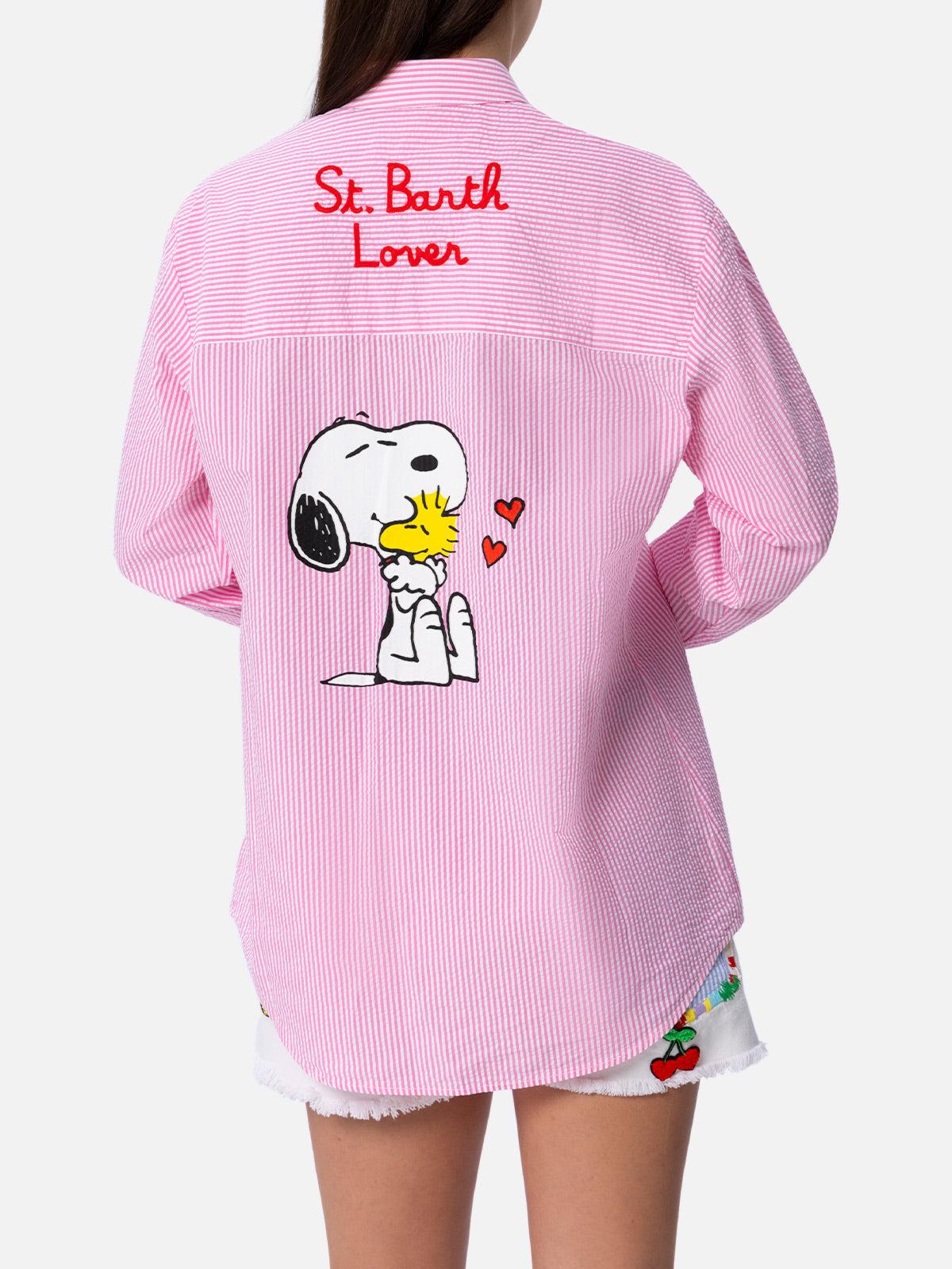 Woman Striped Print Cotton Over Shirt Brigitte | Snoopy Peanuts Special Edition