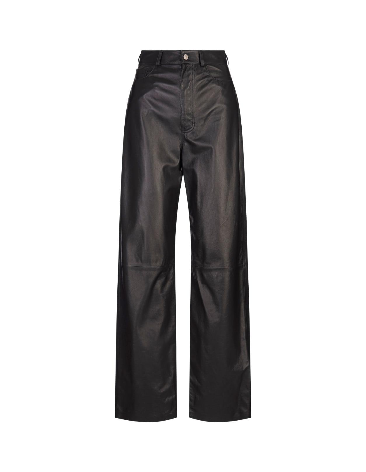 Black Leather Straight Leg Trousers