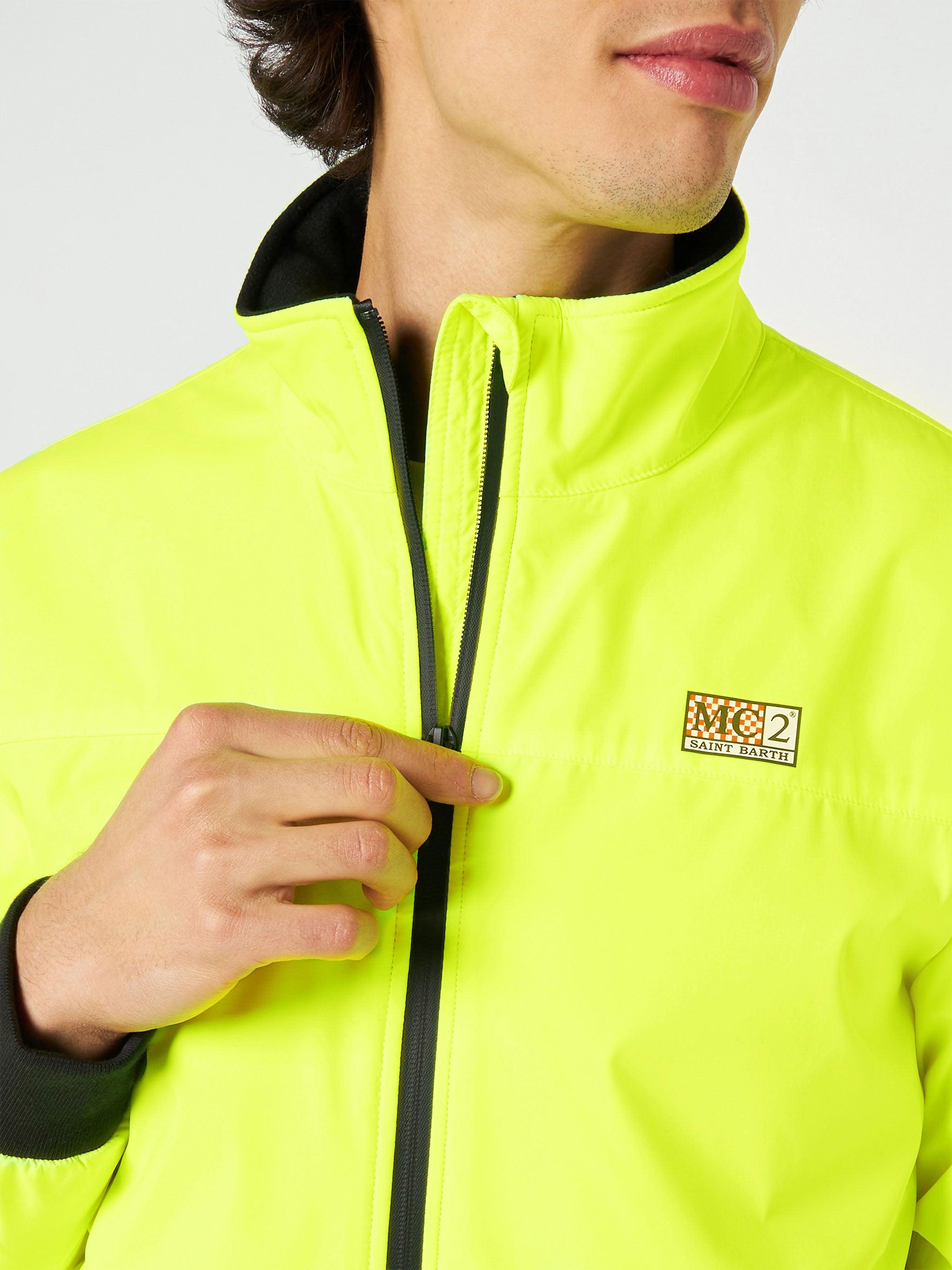 Man Fluo Yellow Bomber Jacket With Furry Lining