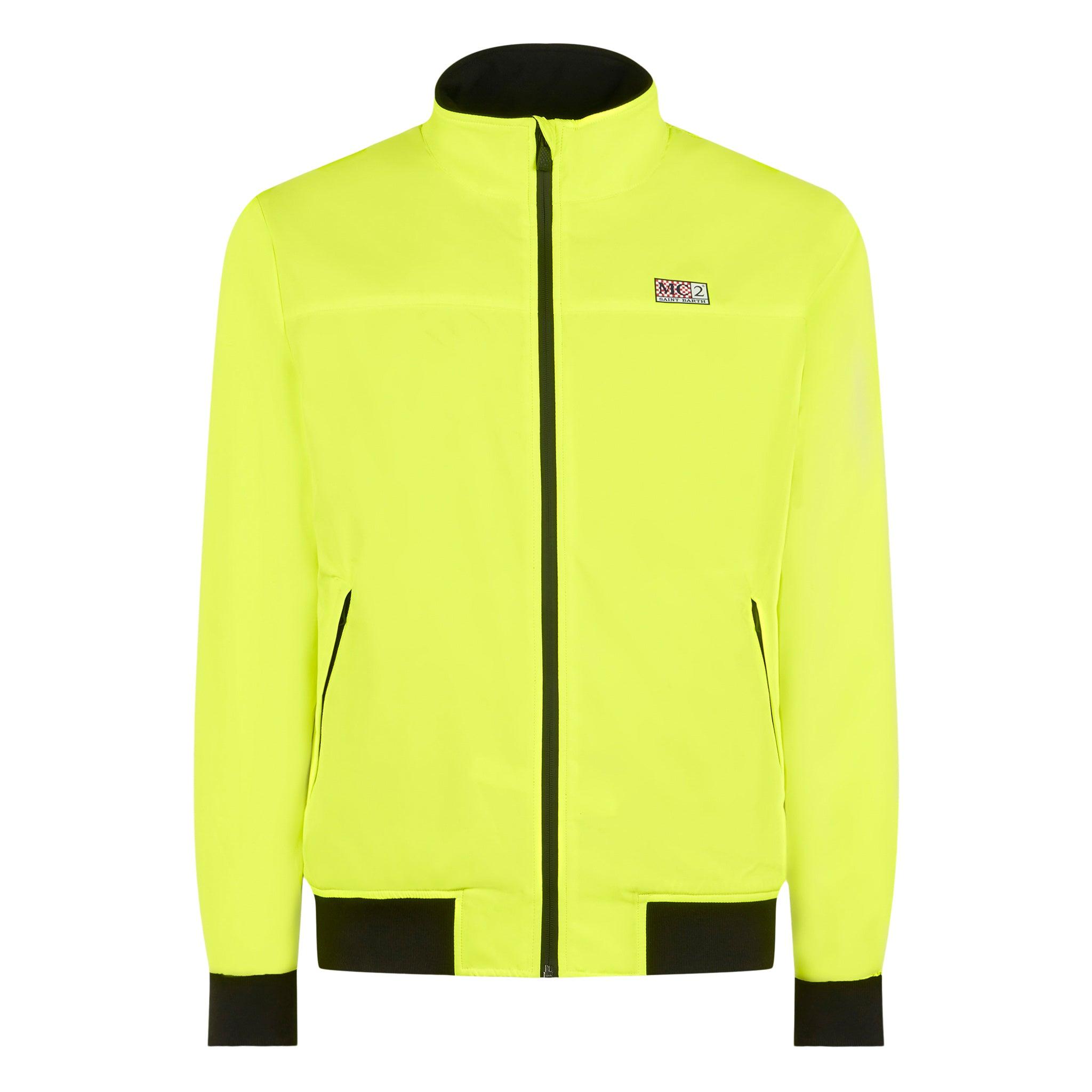 Man Fluo Yellow Bomber Jacket With Furry Lining