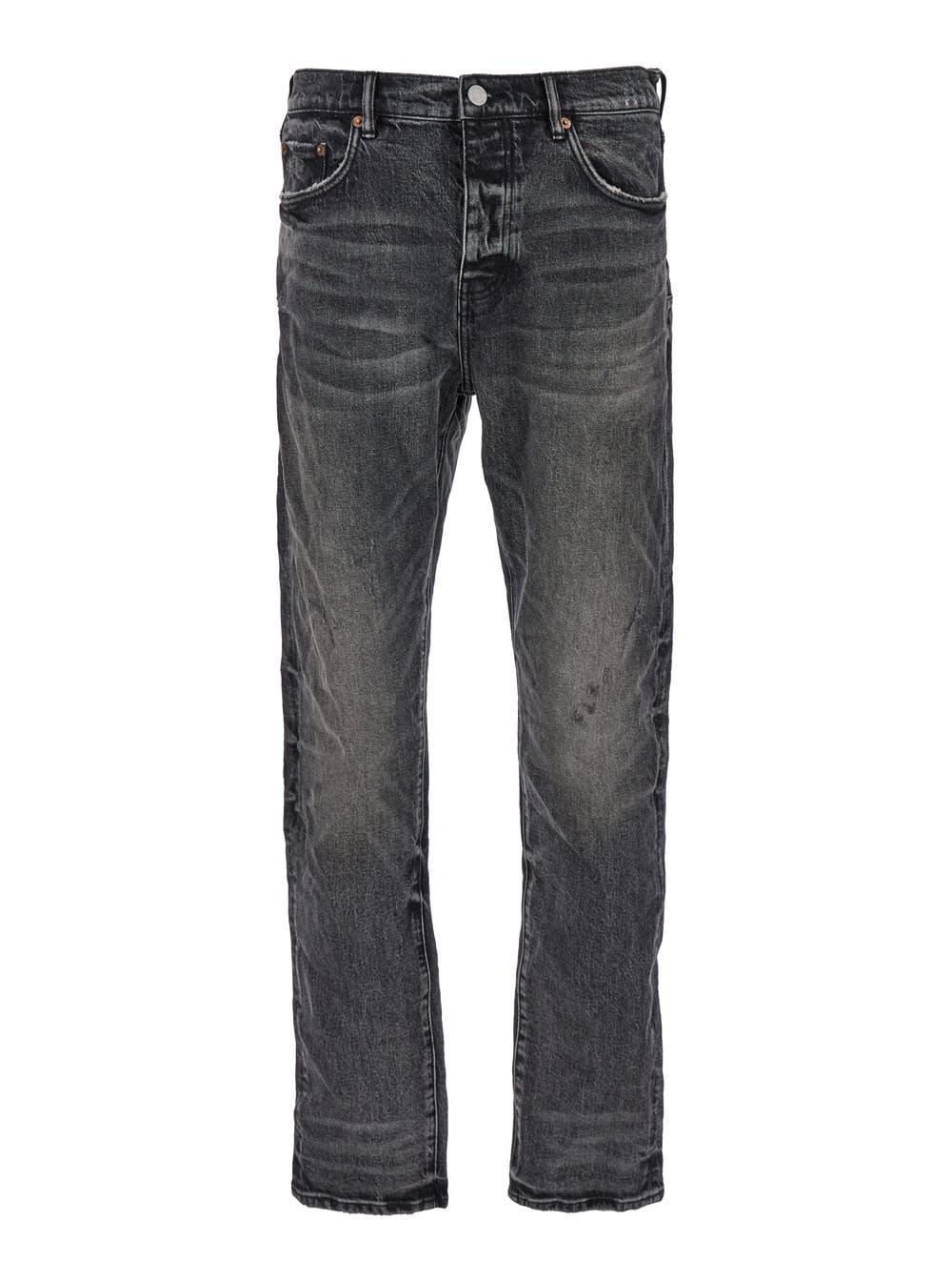 Black Straight Five Pocket Jeans In Stretch Cotton Denim Man