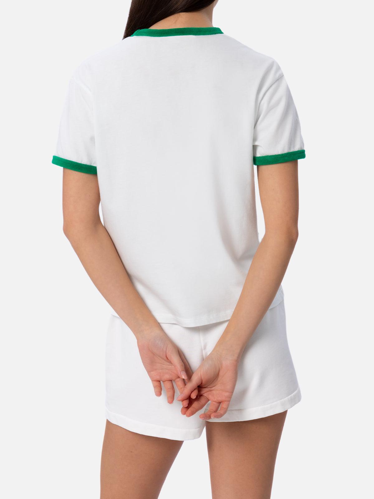 Woman Cotton Terry Crewneck T-shirt Priscilla With Piping | Australian Brand Special Edition