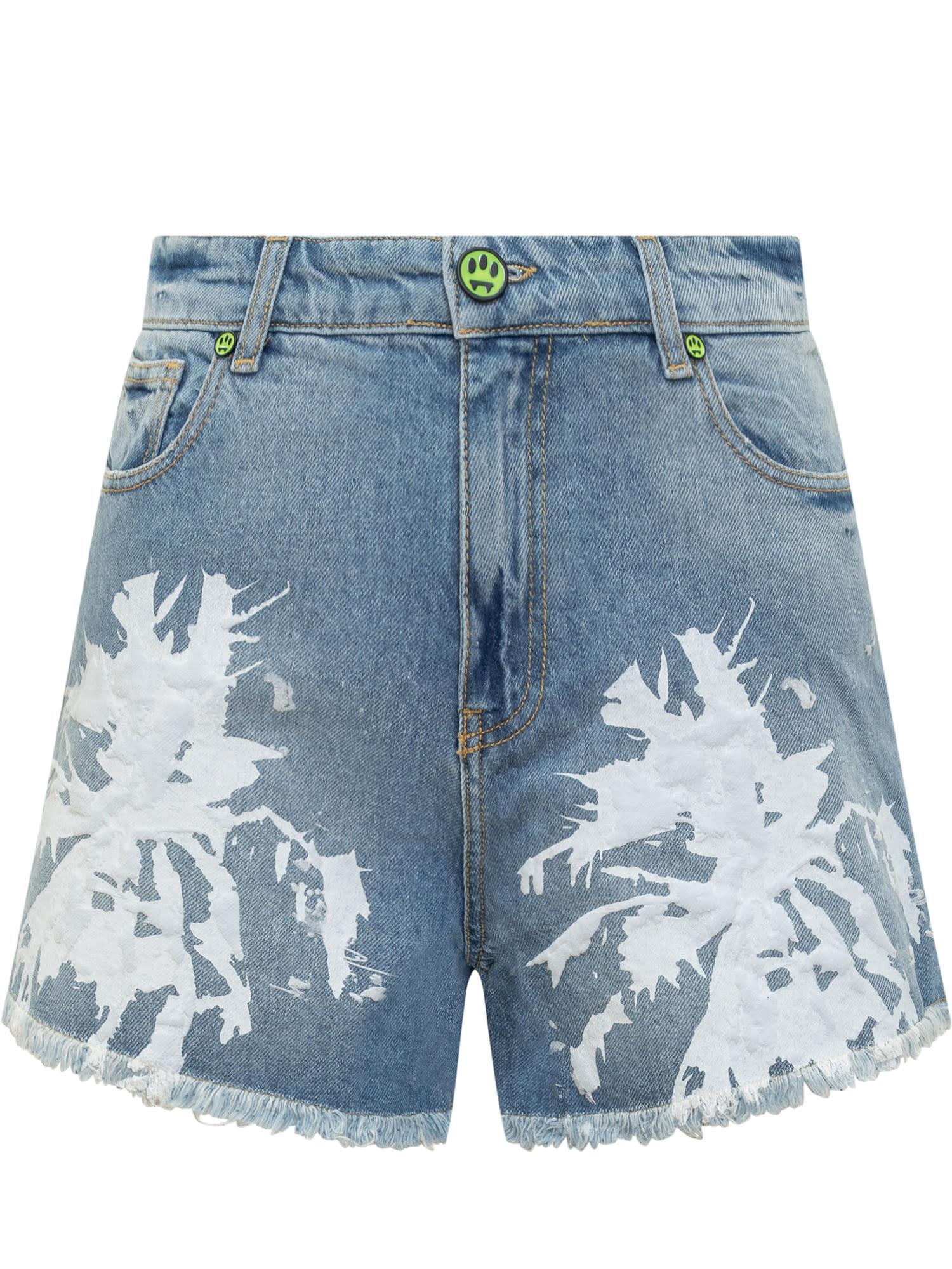 Denim Shorts With Texture Print