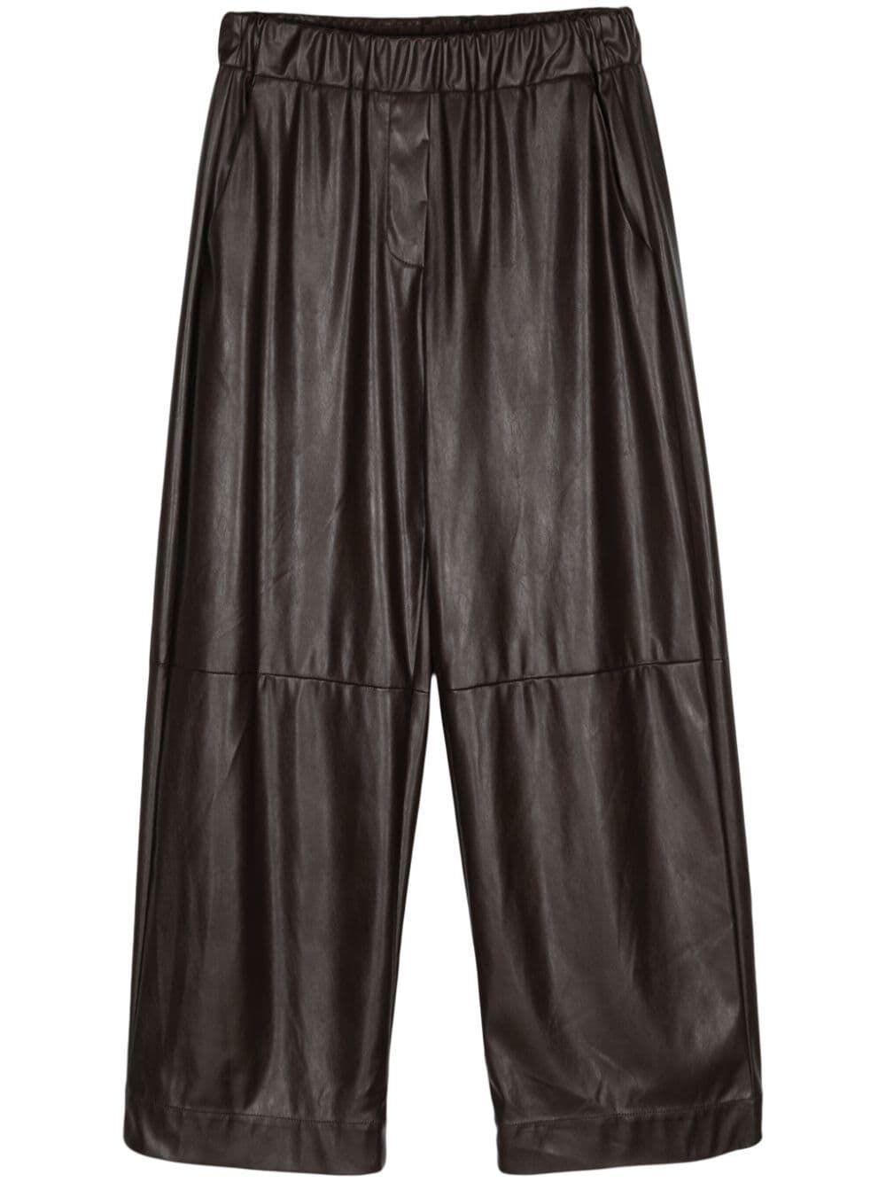 Poggiolo Crop Elastic Waist Ecoleather Trousers