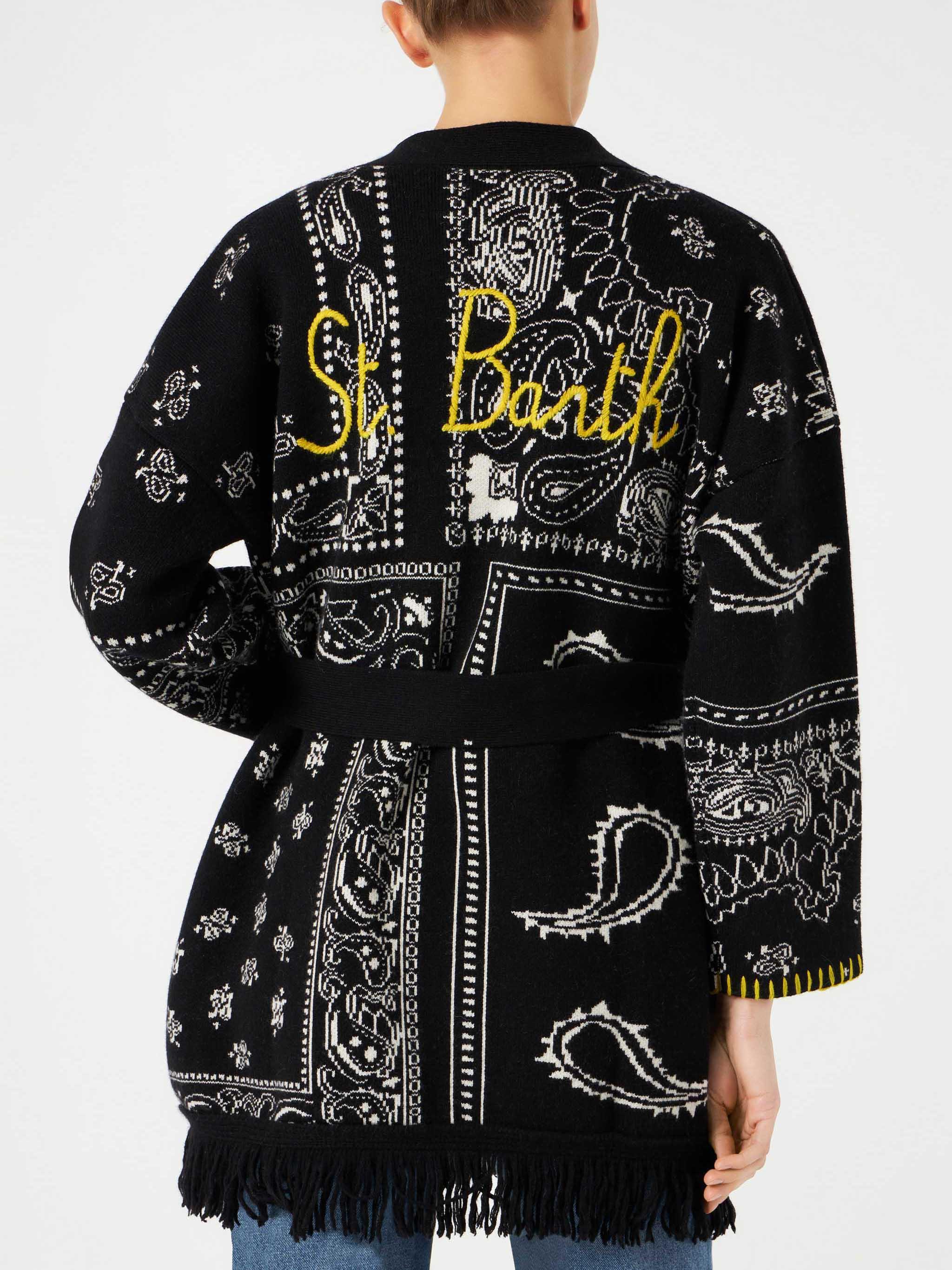 Woman Bandanna Coat With Belt And St. Barth Embroidery