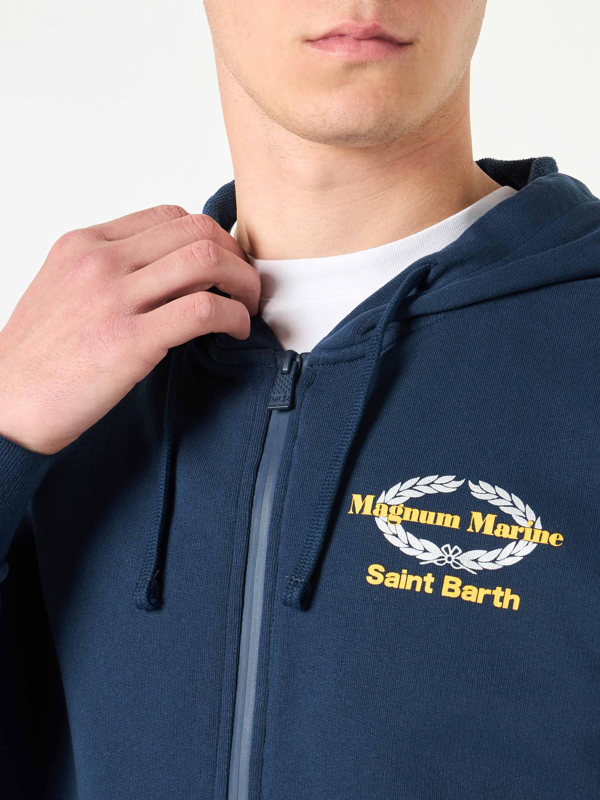 Blue Cotton Hoodie With Magnum Marine Saint Barth Embroidery | Magnum Marine Special Edition