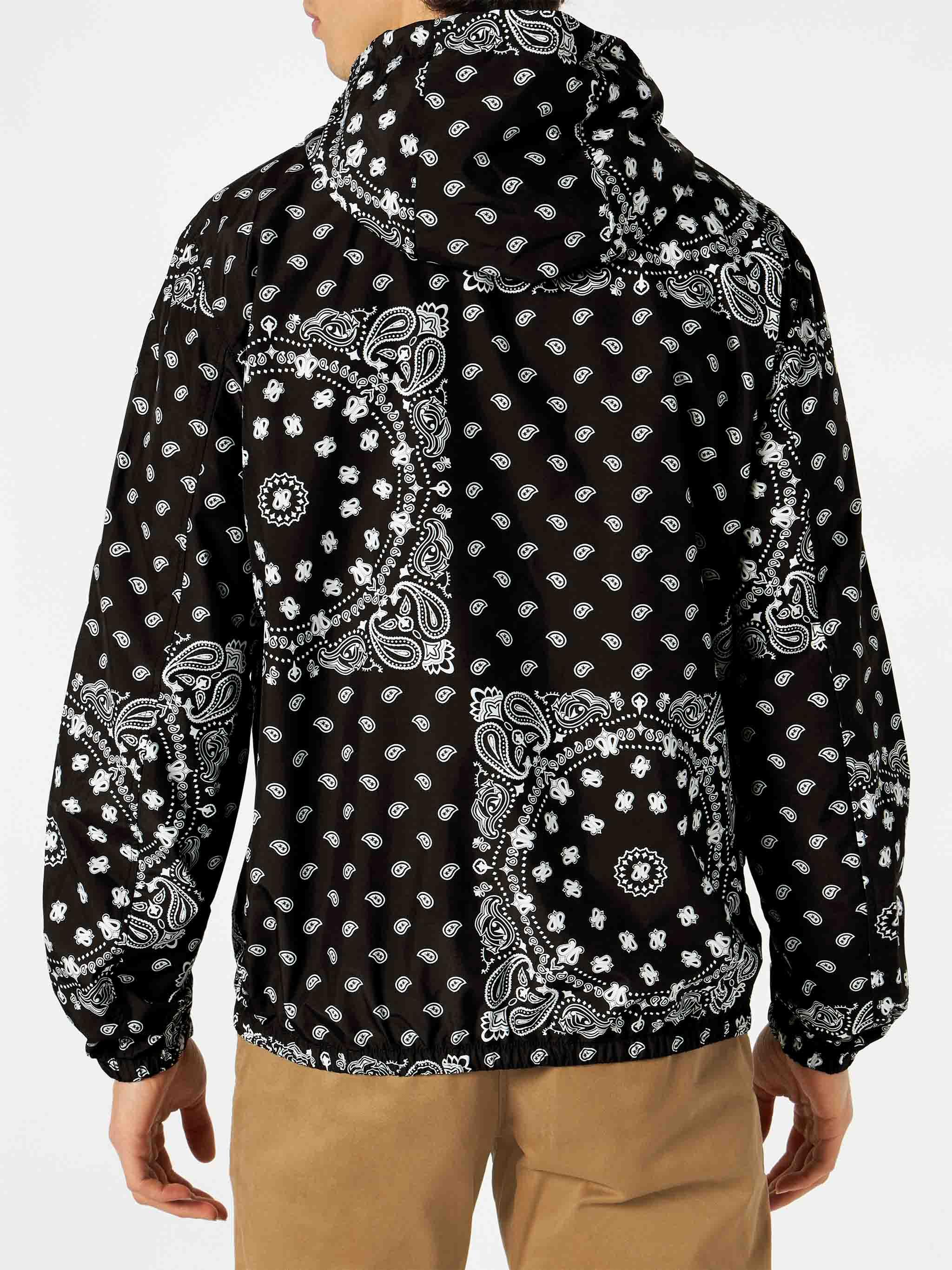 Man Hooded Lightweight Windbreaker With Bandanna Print