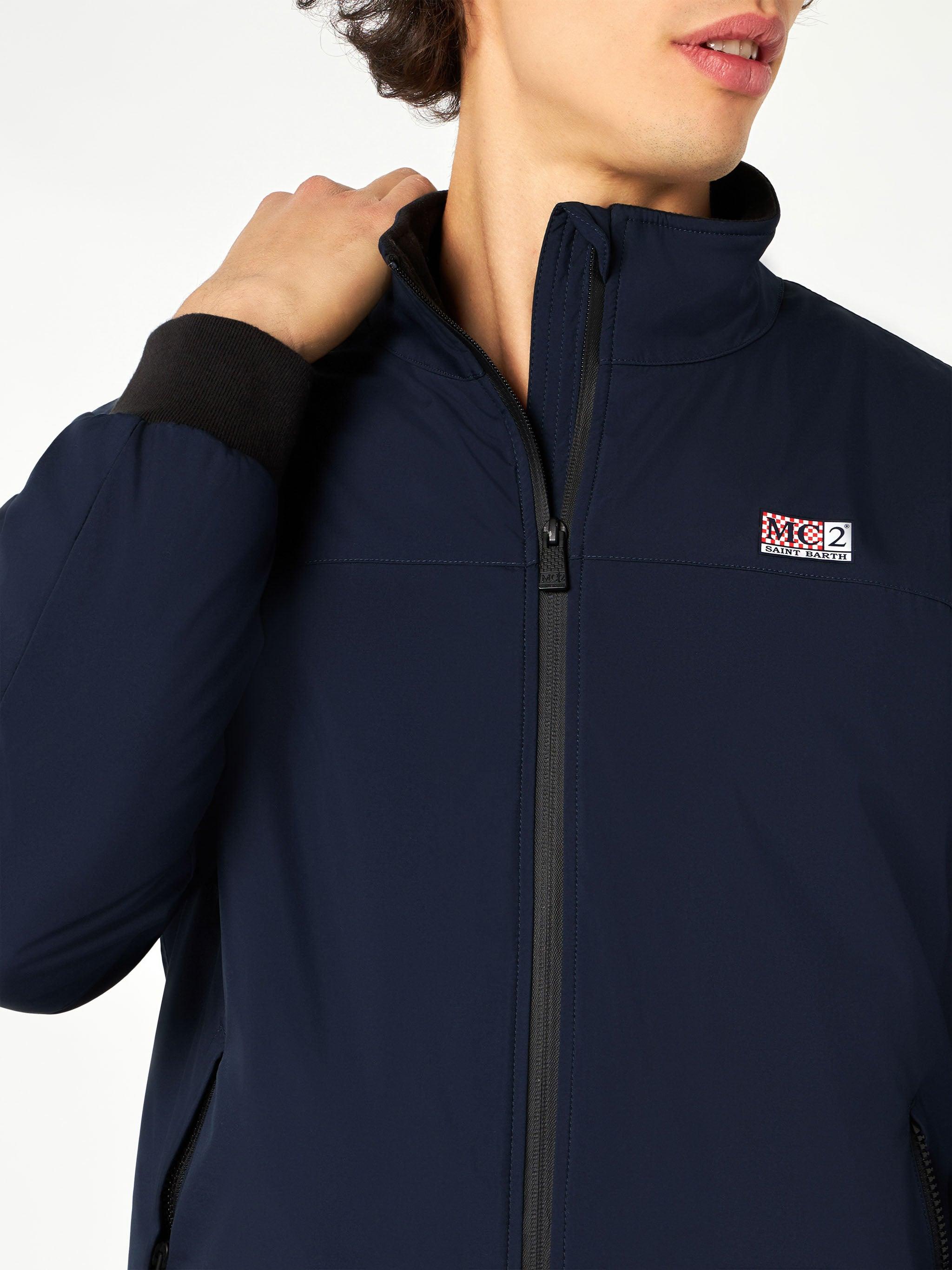 Man Blue Bomber Jacket With Furry Lining