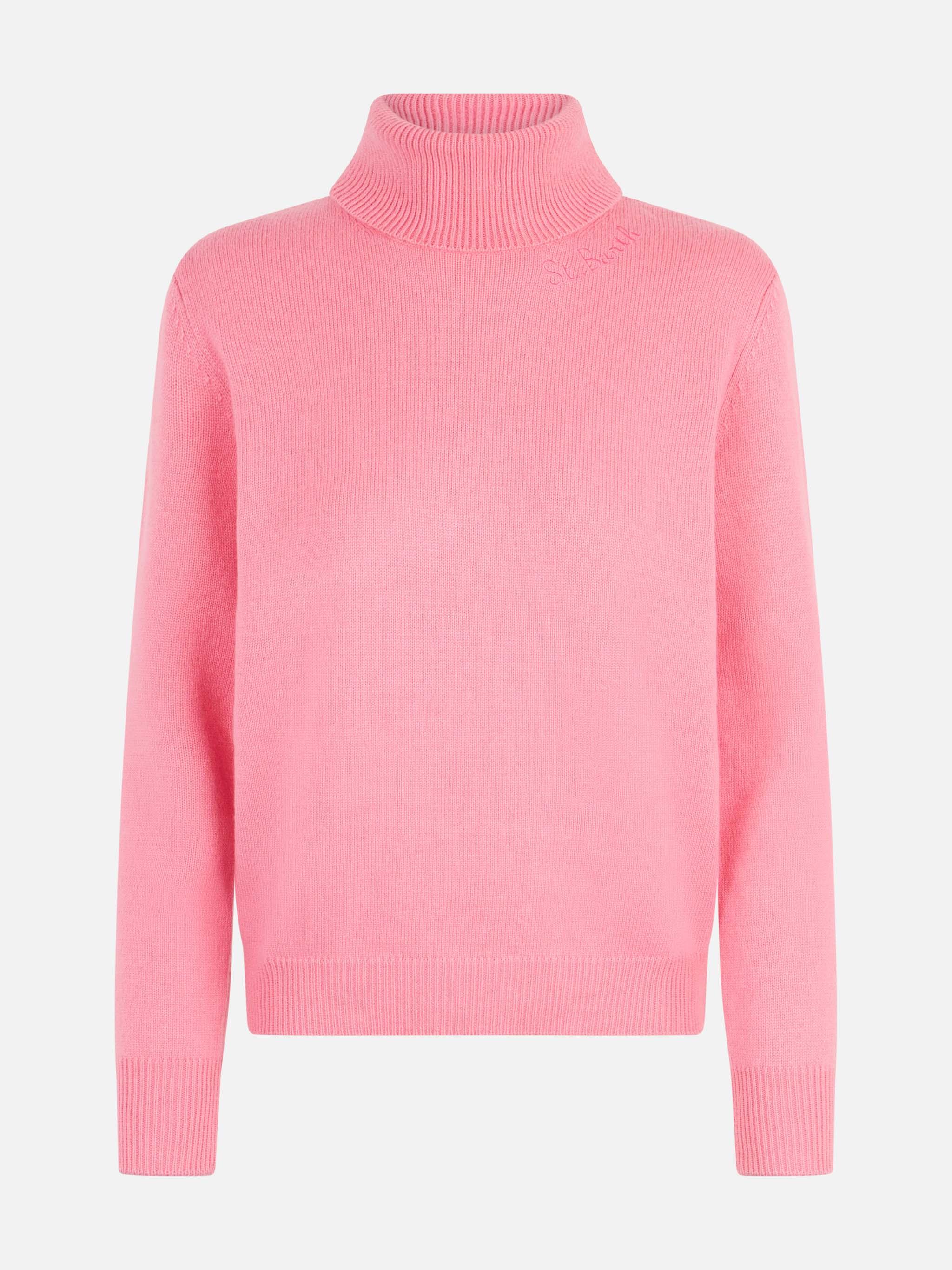 Woman Pink Cashmere Blend Turtleneck Sweater Moody