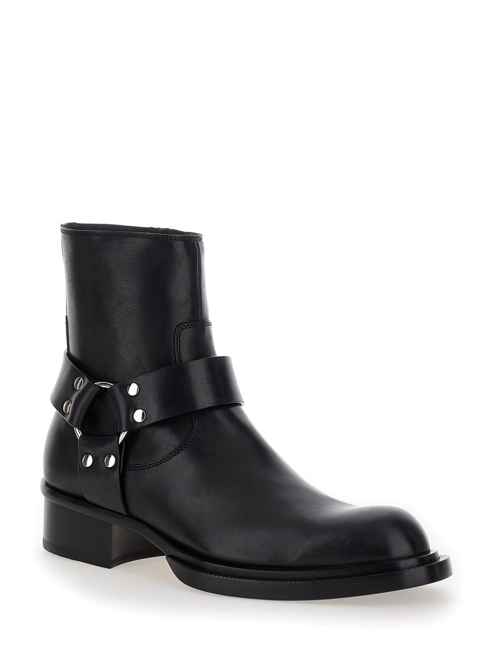 Black Ankle Boots with Harness Detail in Leather Man