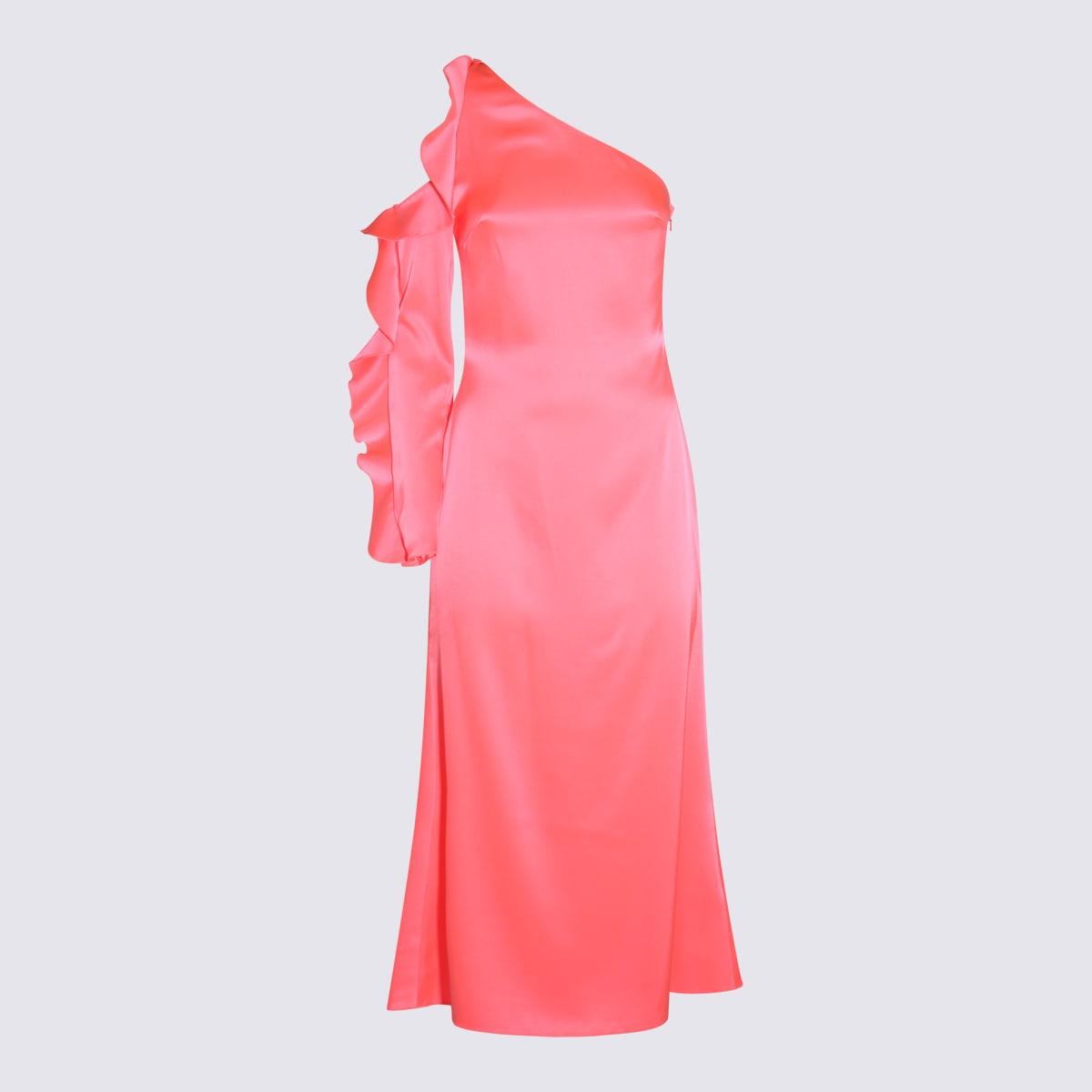 Neon Pink Satin Midi Dress