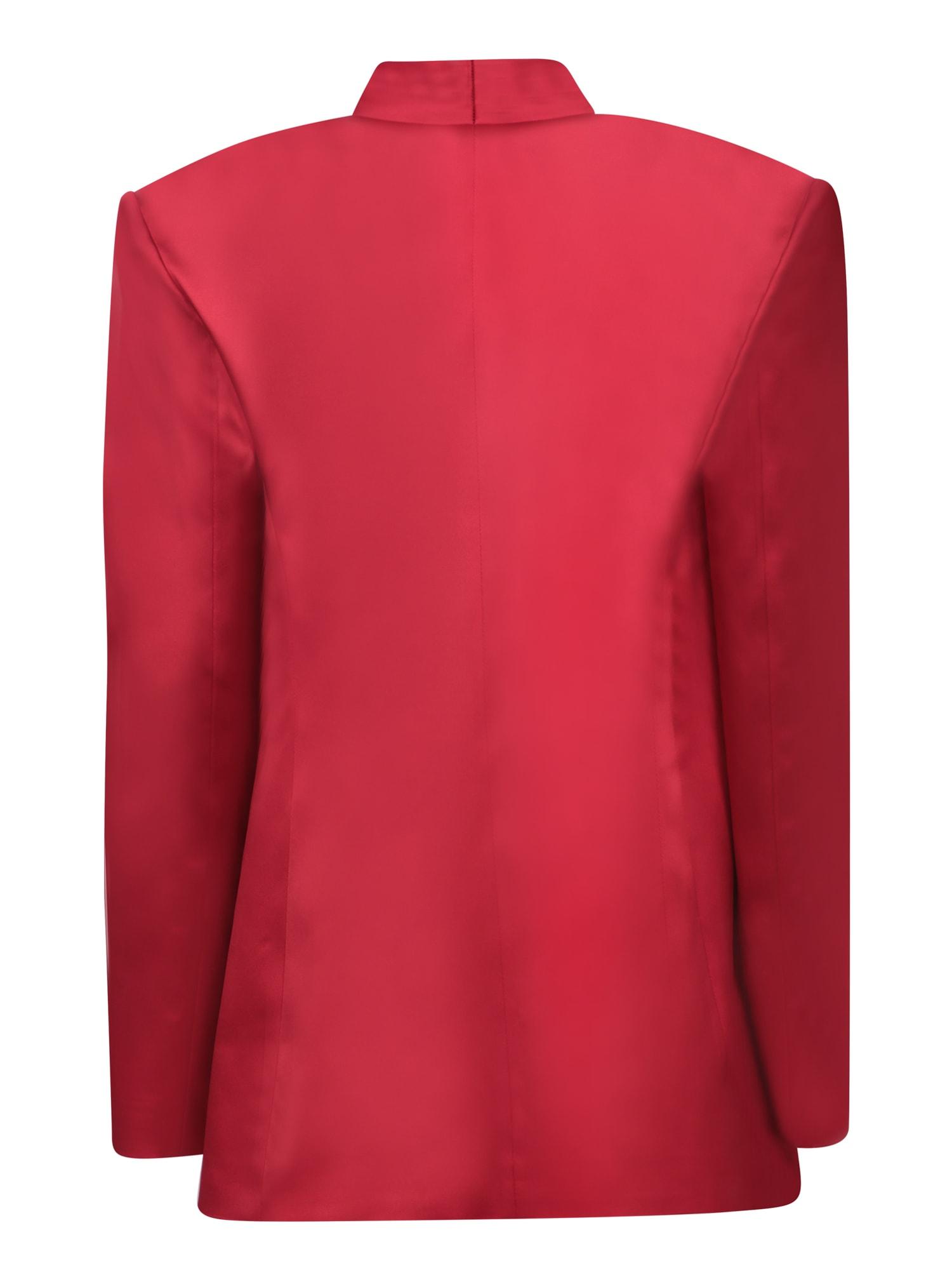 Ruby Red Satin Stretch Draped Jacket