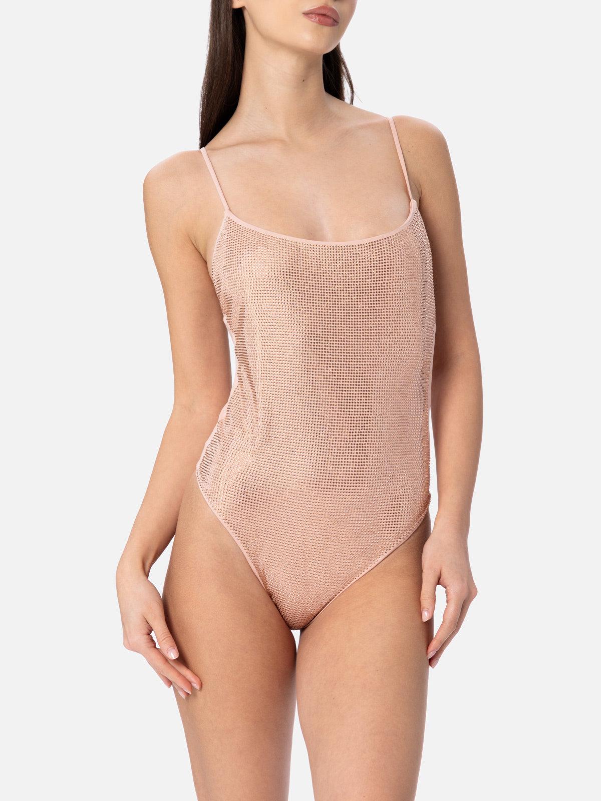 Woman Pale One-piece Swimsuit Cecille With Rhinestones