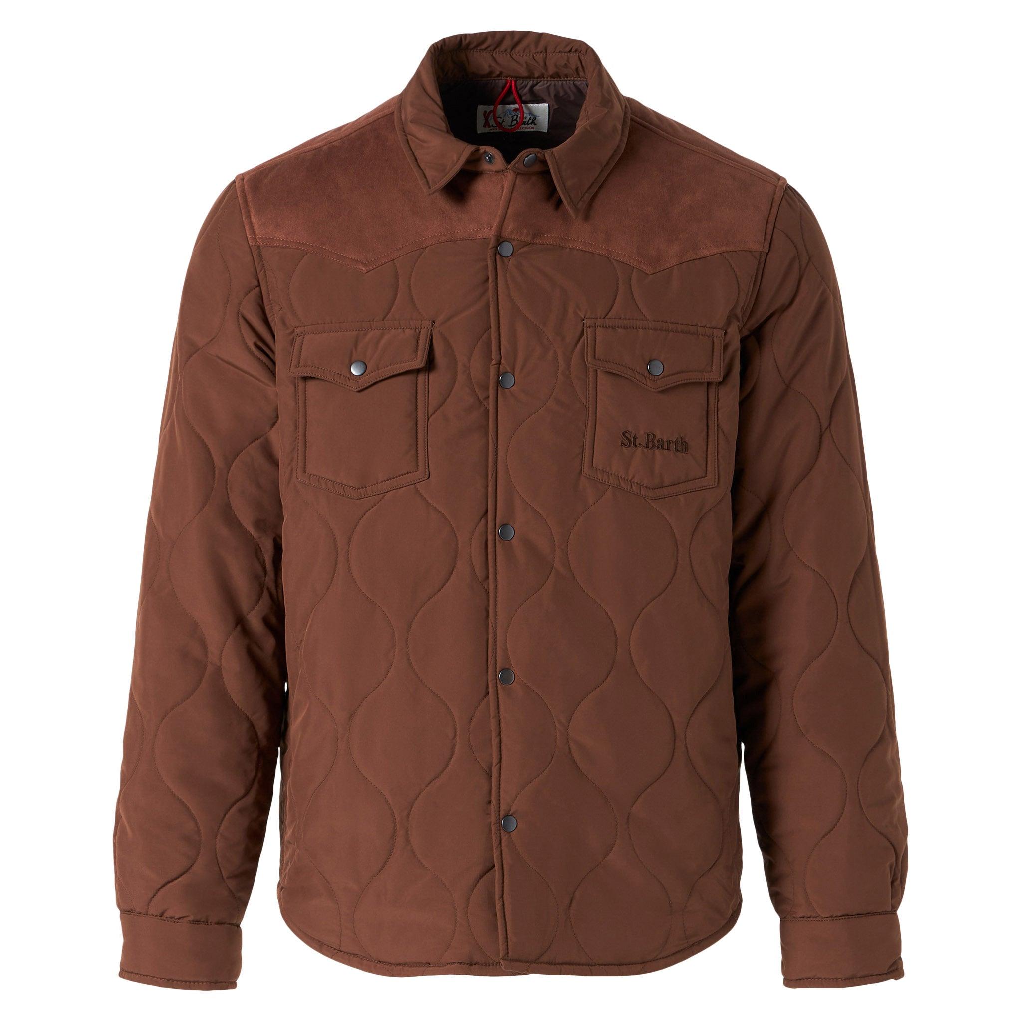 Man Brown Padded Overshirt With Patch Pockets