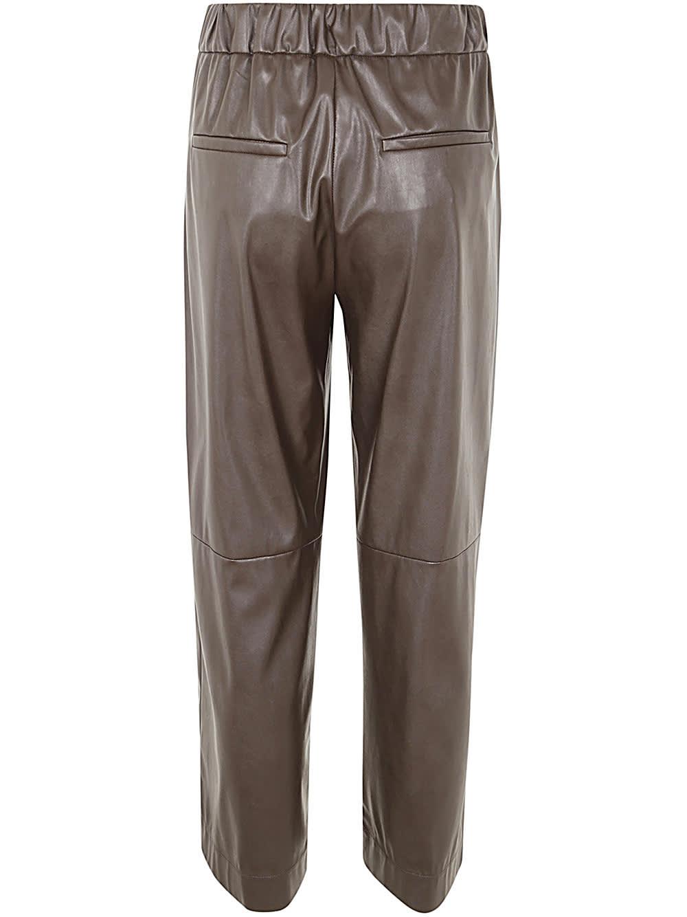 Poggiolo Crop Elastic Waist Ecoleather Trousers