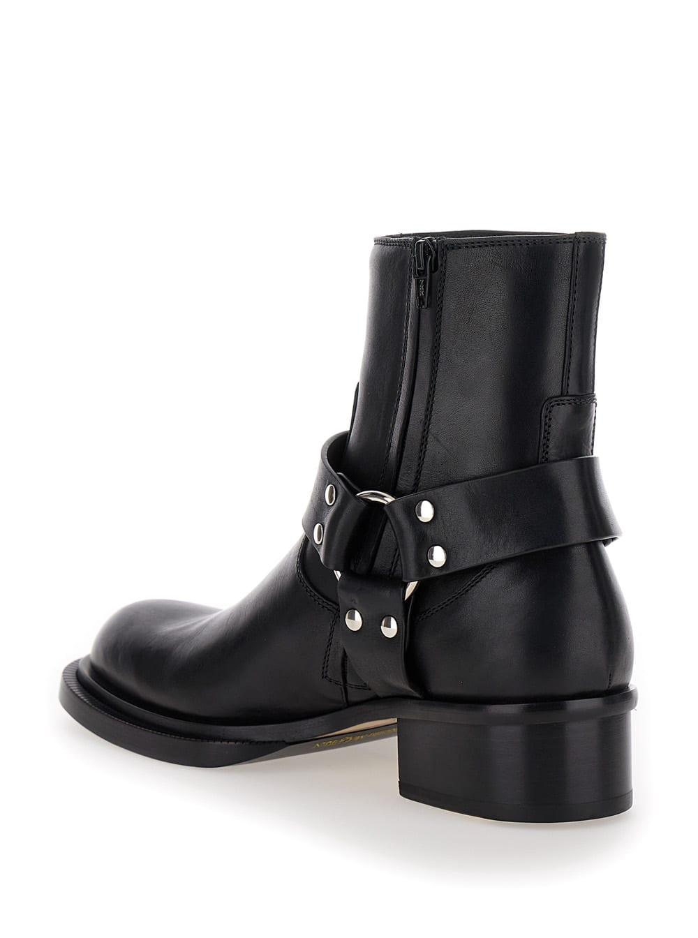 Black Ankle Boots with Harness Detail in Leather Man