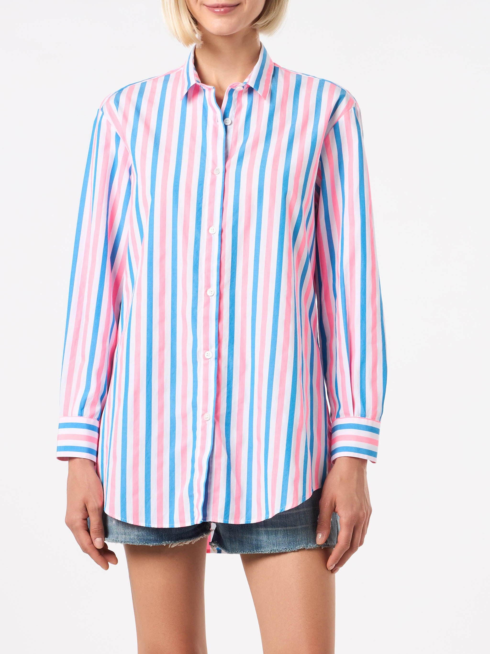 Striped Cotton Shirt With Dreaming St. Barth Embroidery