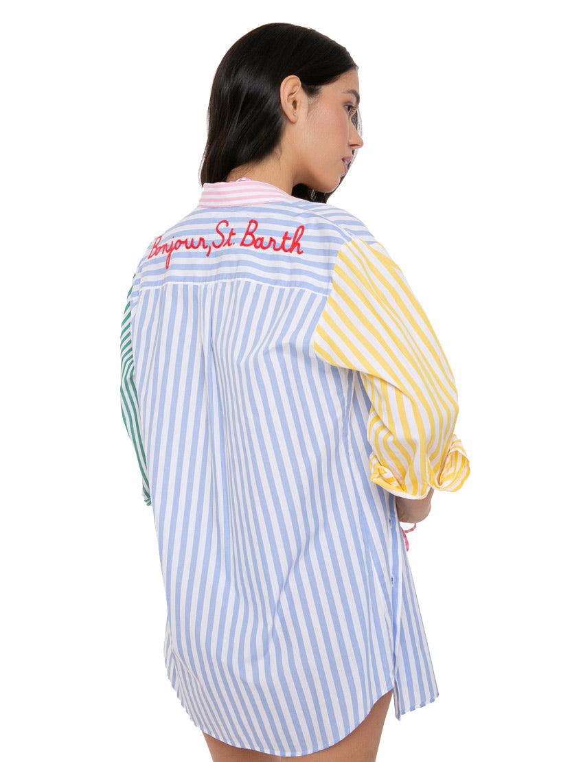 Striped Shirt With Bonjour St. Barth Embroidery