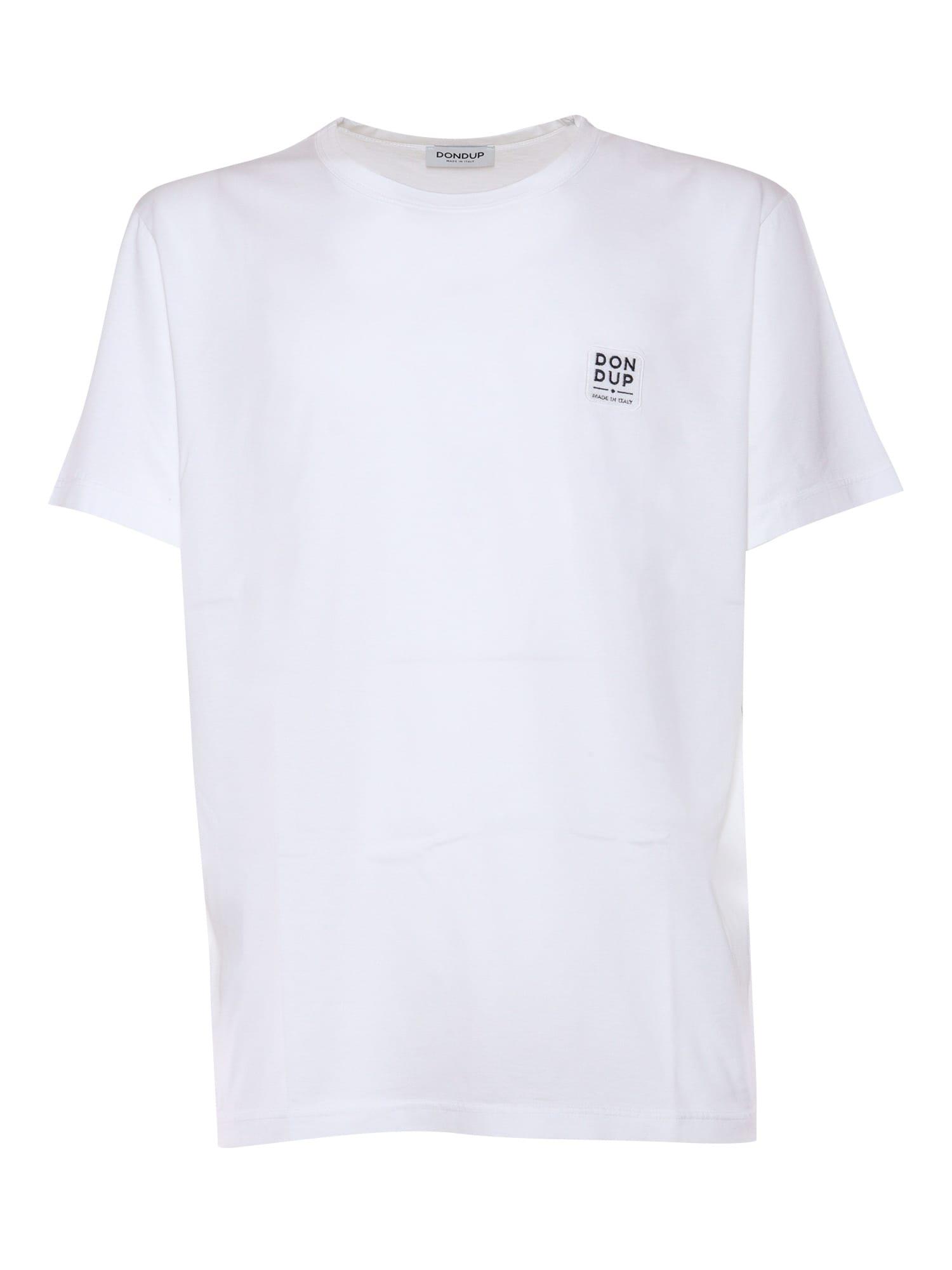 White T-shirt With Logo Plate On The Front, Short Sleeves, Crew Neck.