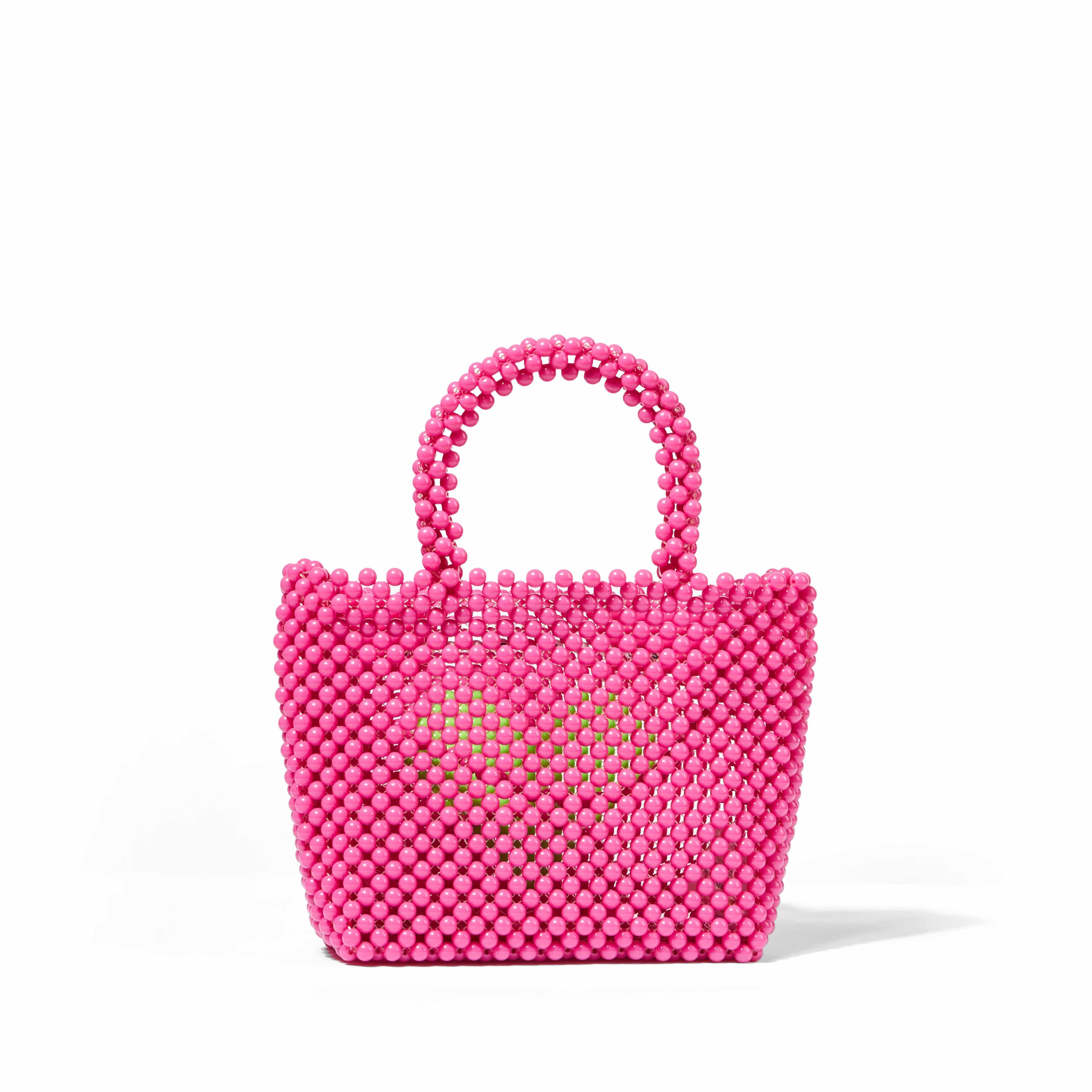 Beaded Pink Handbag With Green Heart