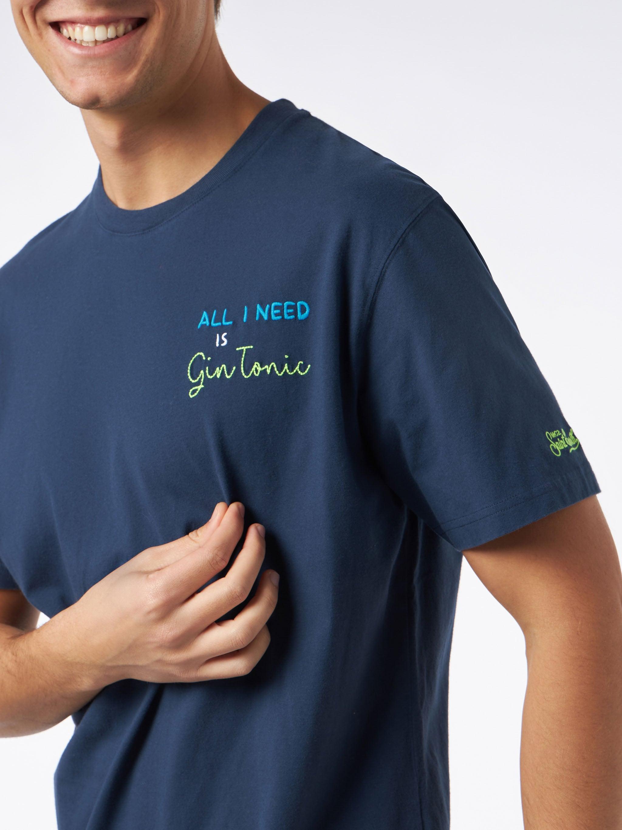 Man Heavy Cotton T-shirt With All I Need Is Gin Tonic Embroidery