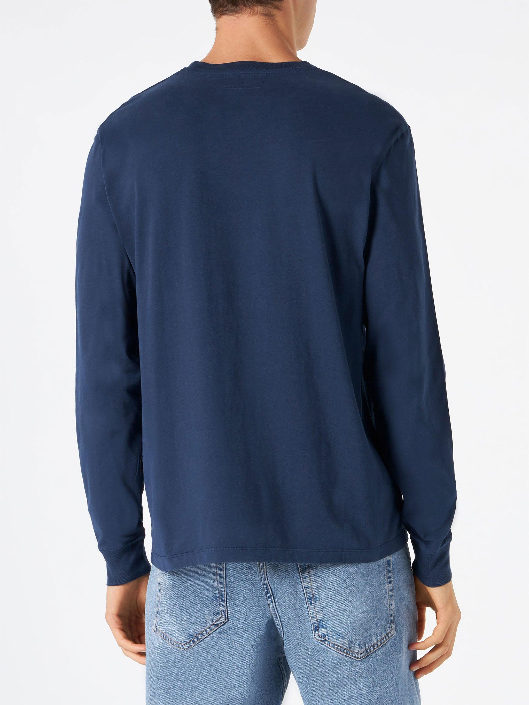 Man Navy Blue T-shirt With Long Sleeves