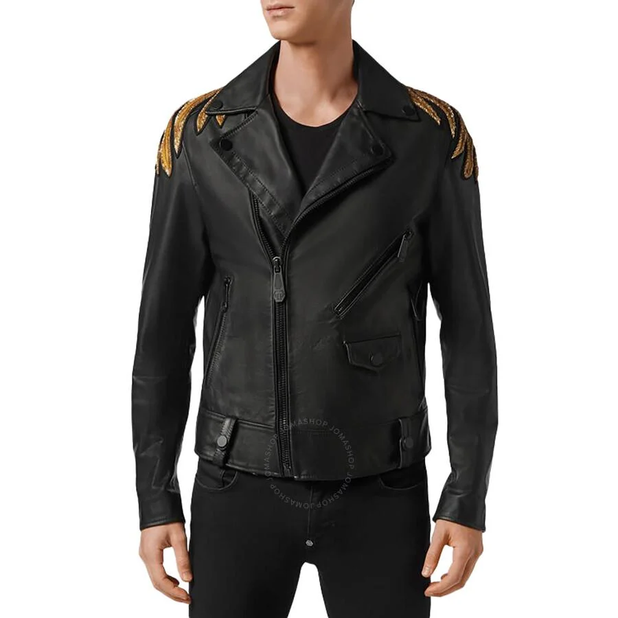 Philipp Plein Golden Eagle Embroidered Leather Jacket