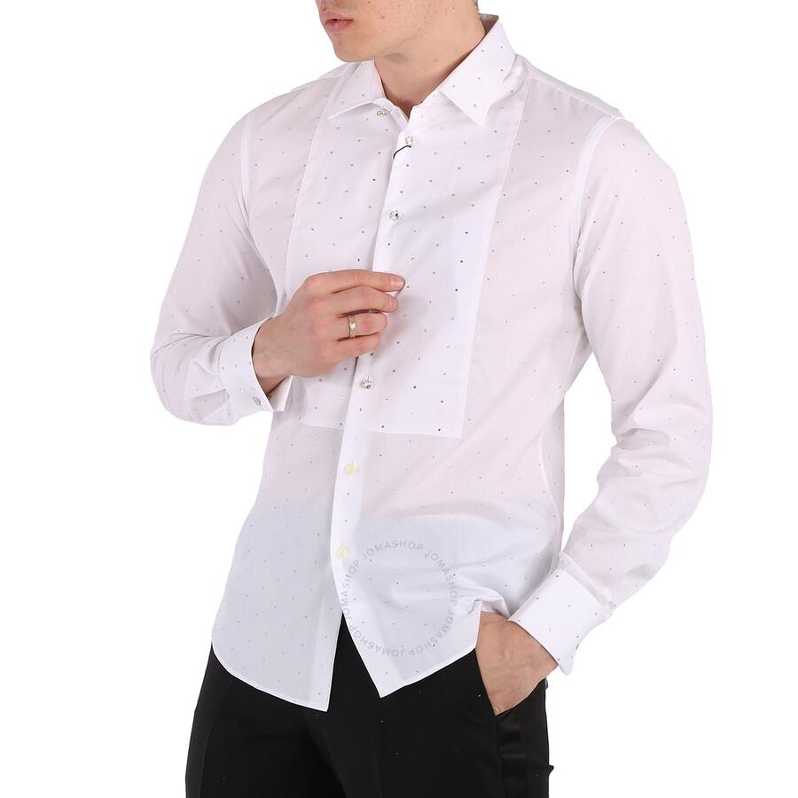 Burberry Men's White Cotton Poplin Embellished Dress Shirt