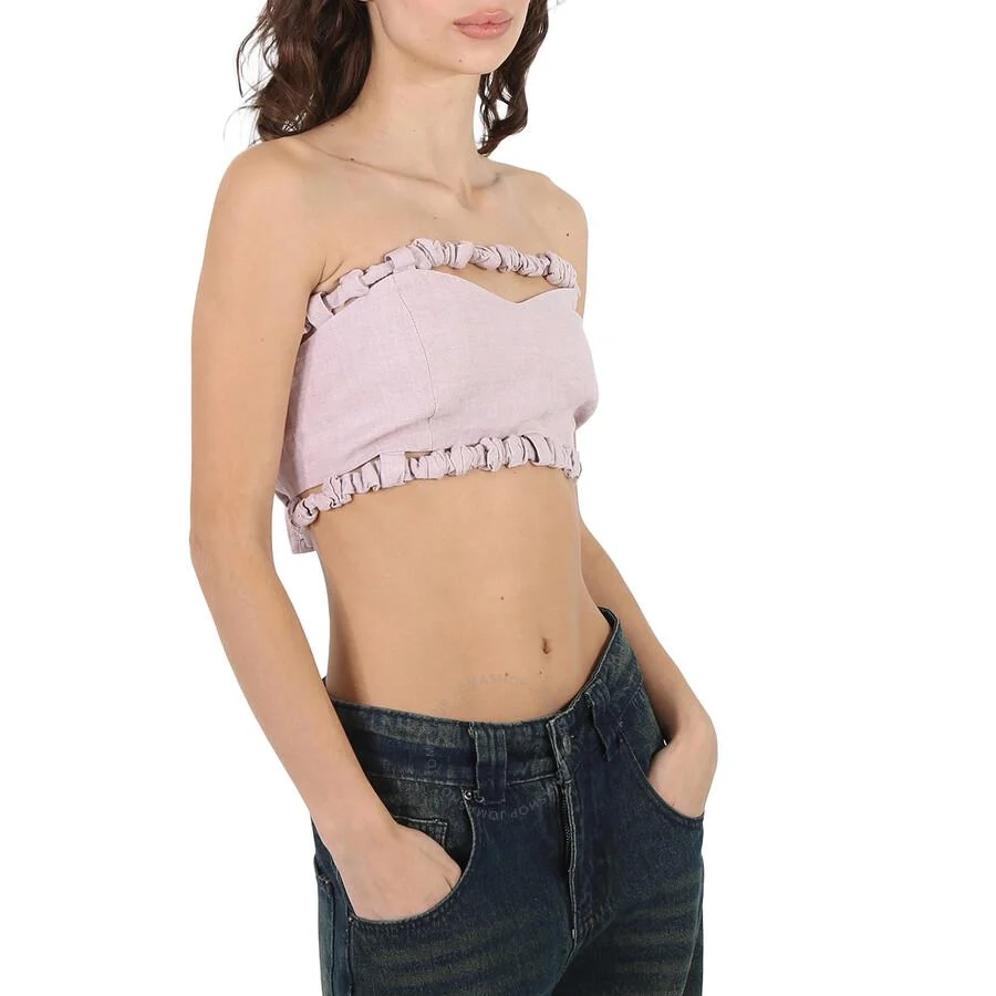 Ganni Ladies Light Lilac Hemp Strapless Crop Top