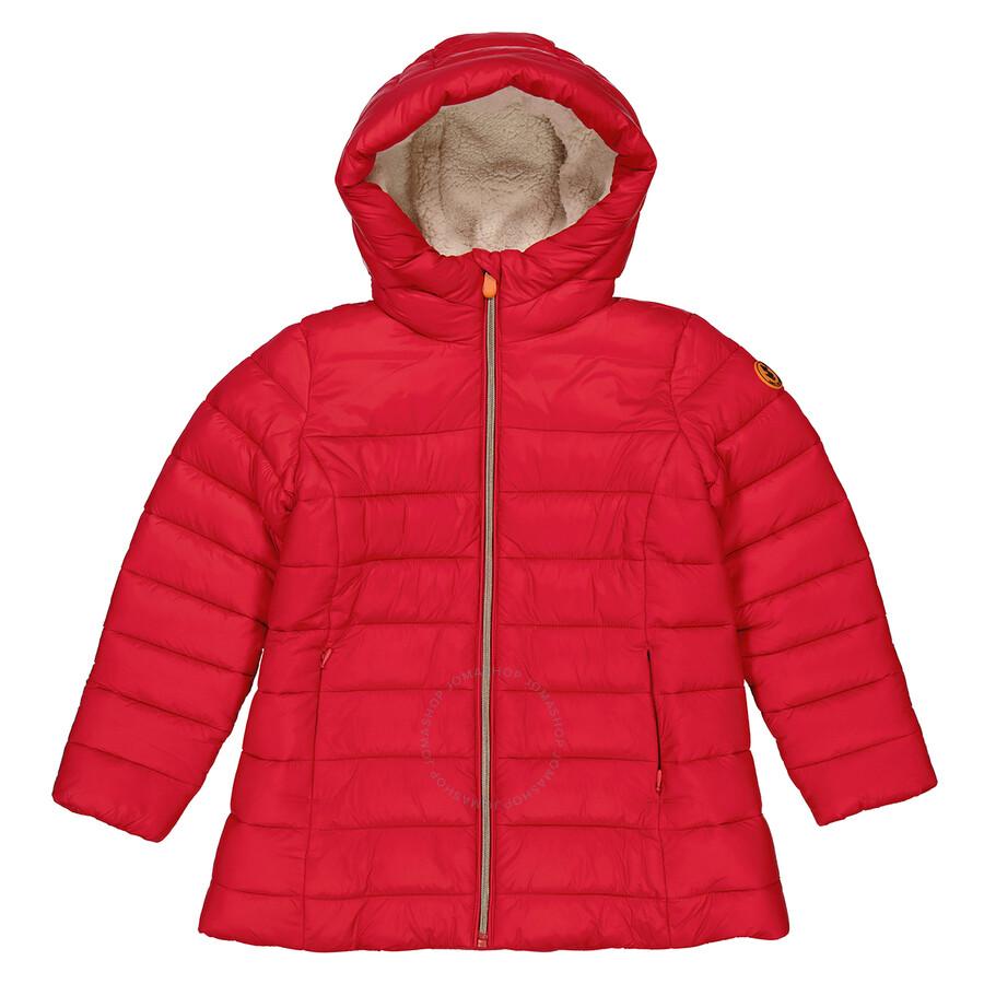 Save The Duck Girls Tango Red Meryl Hooded Puffer Coat