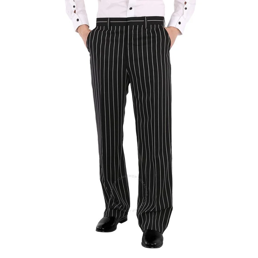 Burberry Black Stretch Wool Pinstriped Wide-leg Tailored Trousers