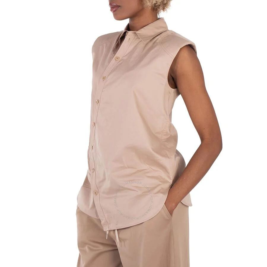 Tibi Sleeveless Poplin Shoulderpad Shirt In Sand