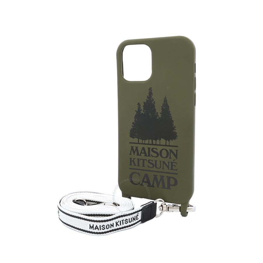 Maison Kitsune Camp Logo iPhone 12 Case with Strap - Dark Khaki