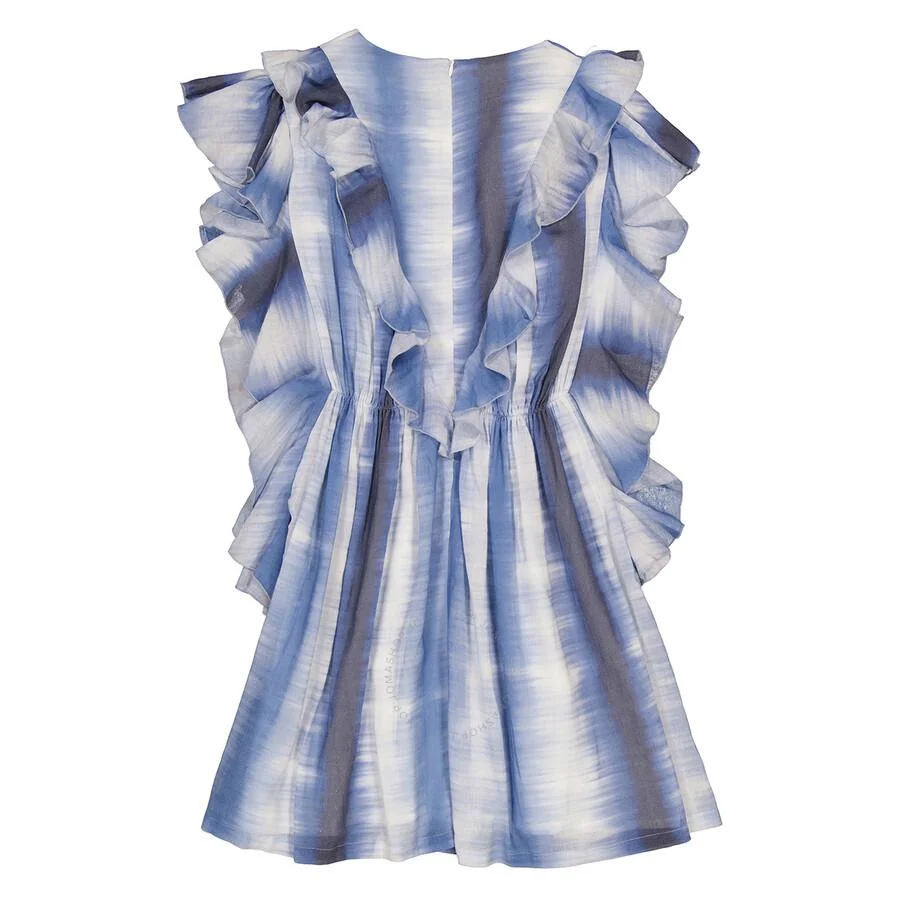 Chloe Girls Blue White Abstract Printed Ruffled Dress