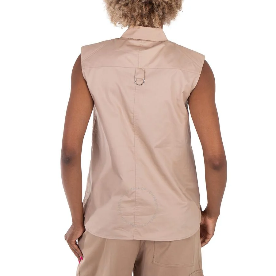 Tibi Sleeveless Poplin Shoulderpad Shirt In Sand