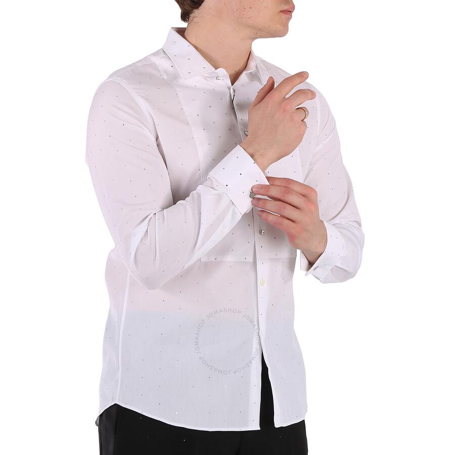 Burberry Men's White Cotton Poplin Embellished Dress Shirt