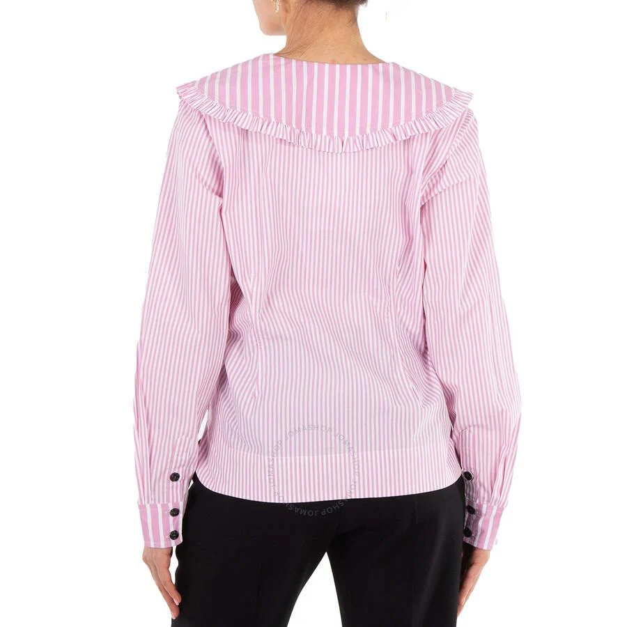 Ganni Ladies Ruffled Striped Organic Cotton-Poplin V-Neck Blouse