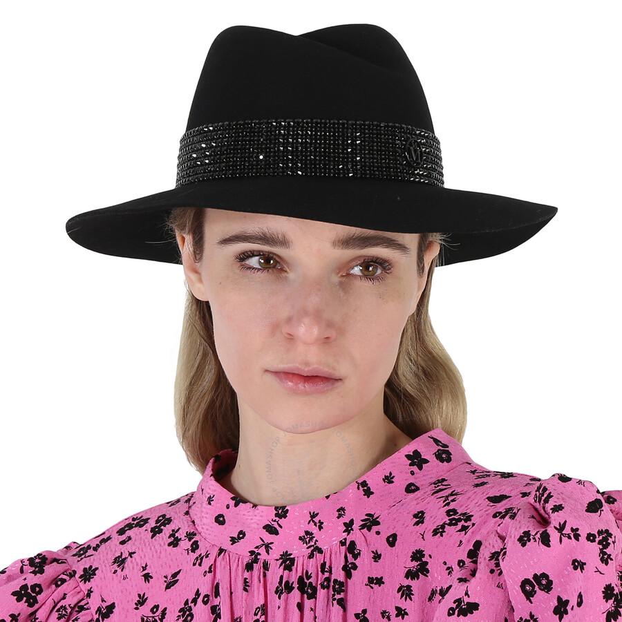 Maison Michel Ladies Black Virginie Studded Strass Fedora Hat