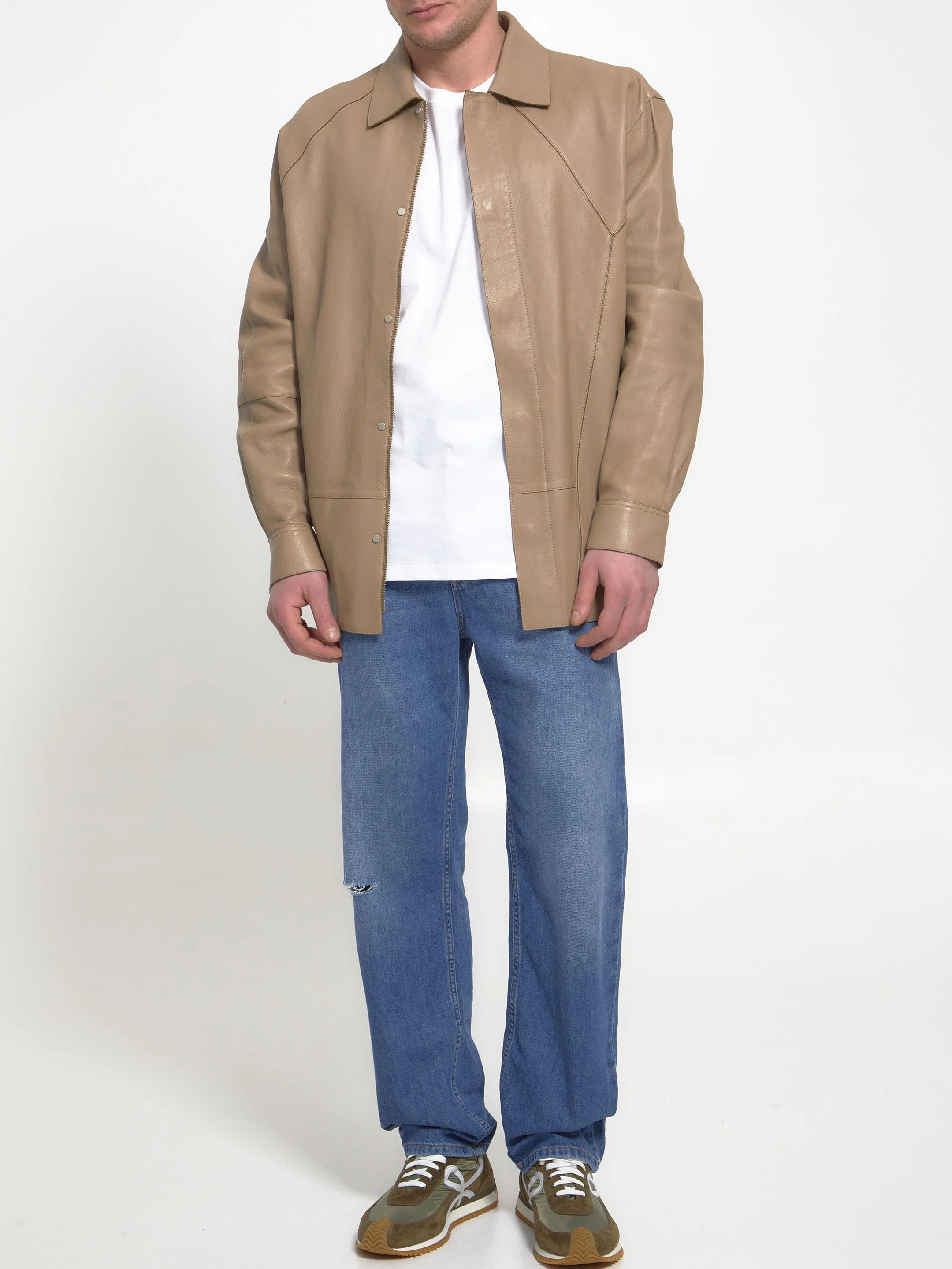 LOEWE Beige Lambskin Puzzle Shirt for Men - SS23 Collection