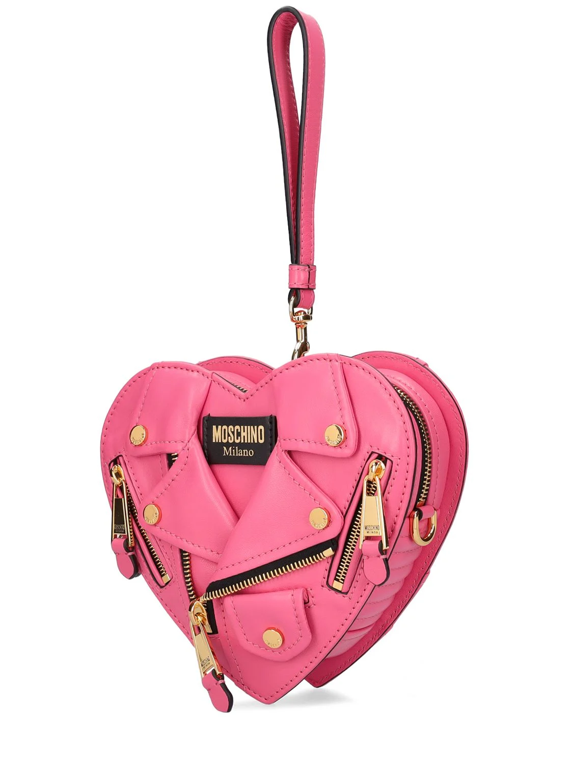 Heart biker leather clutch