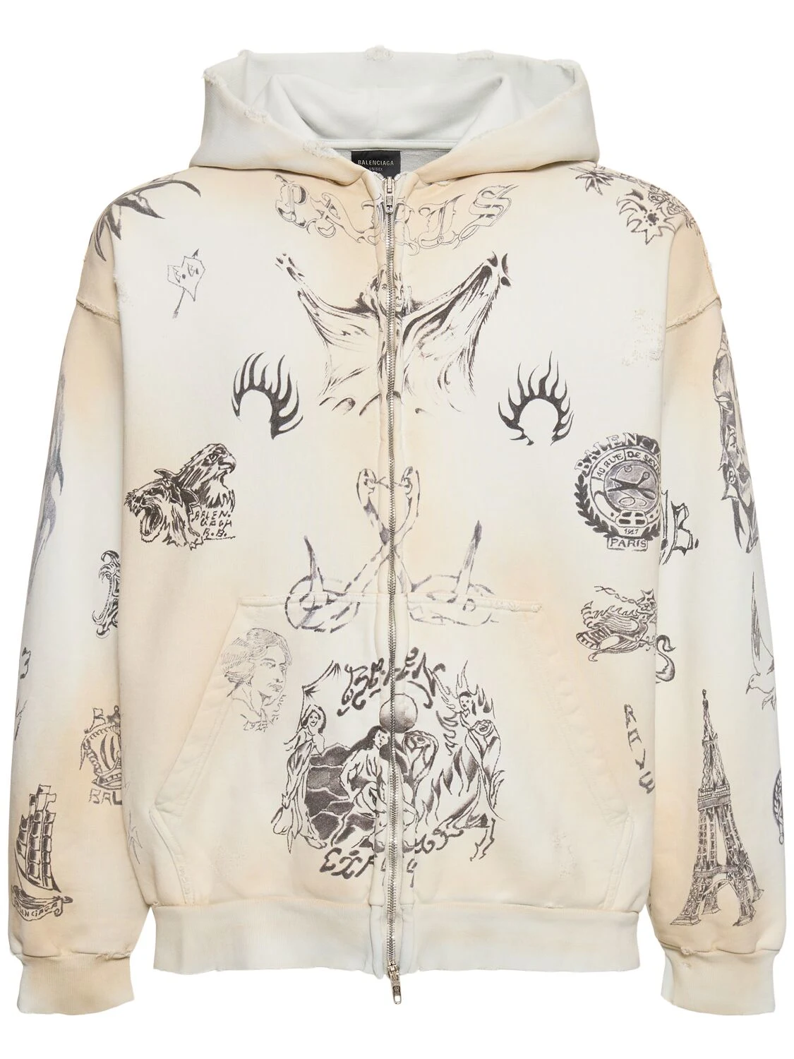 Tattoo heavy molleton zip-up hoodie