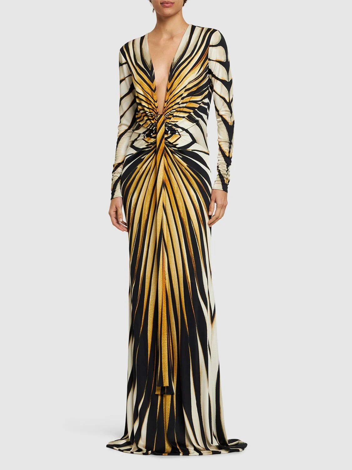 Ray Of Gold printed viscose long dress