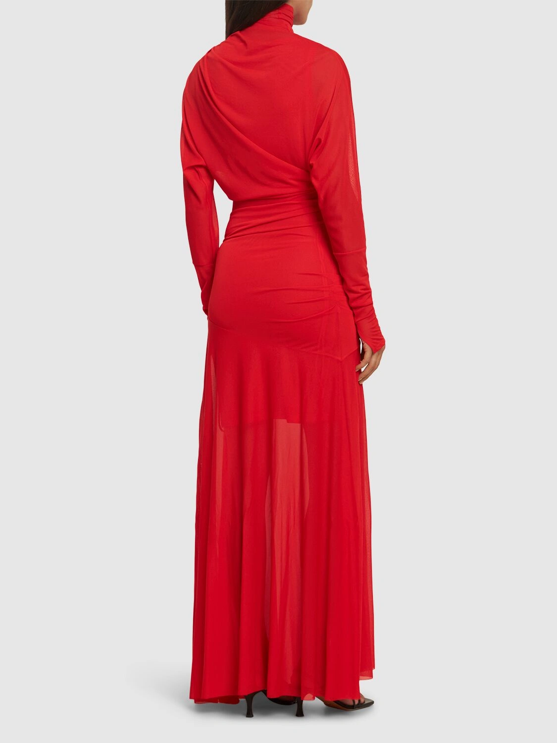 Paula sheer crepe high neck long dress