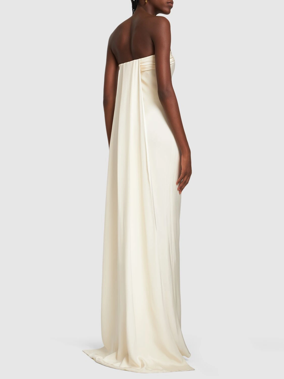 Silk maroccaine strapless column gown