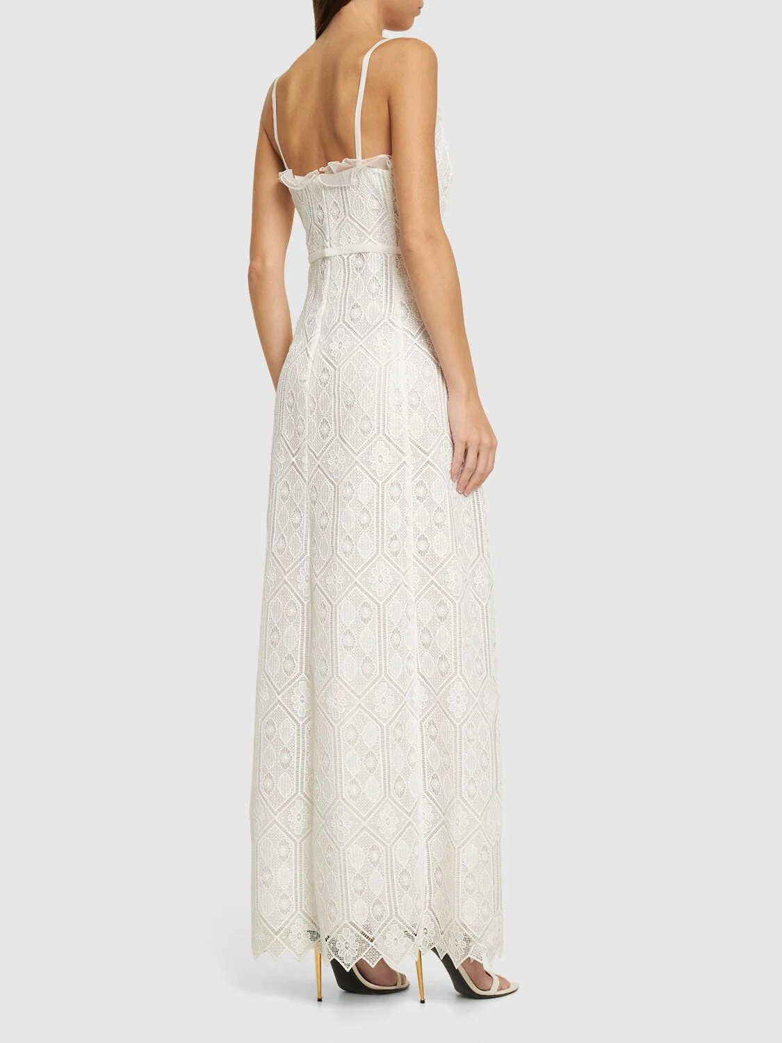 Macramé ruched maxi dress w/ bow