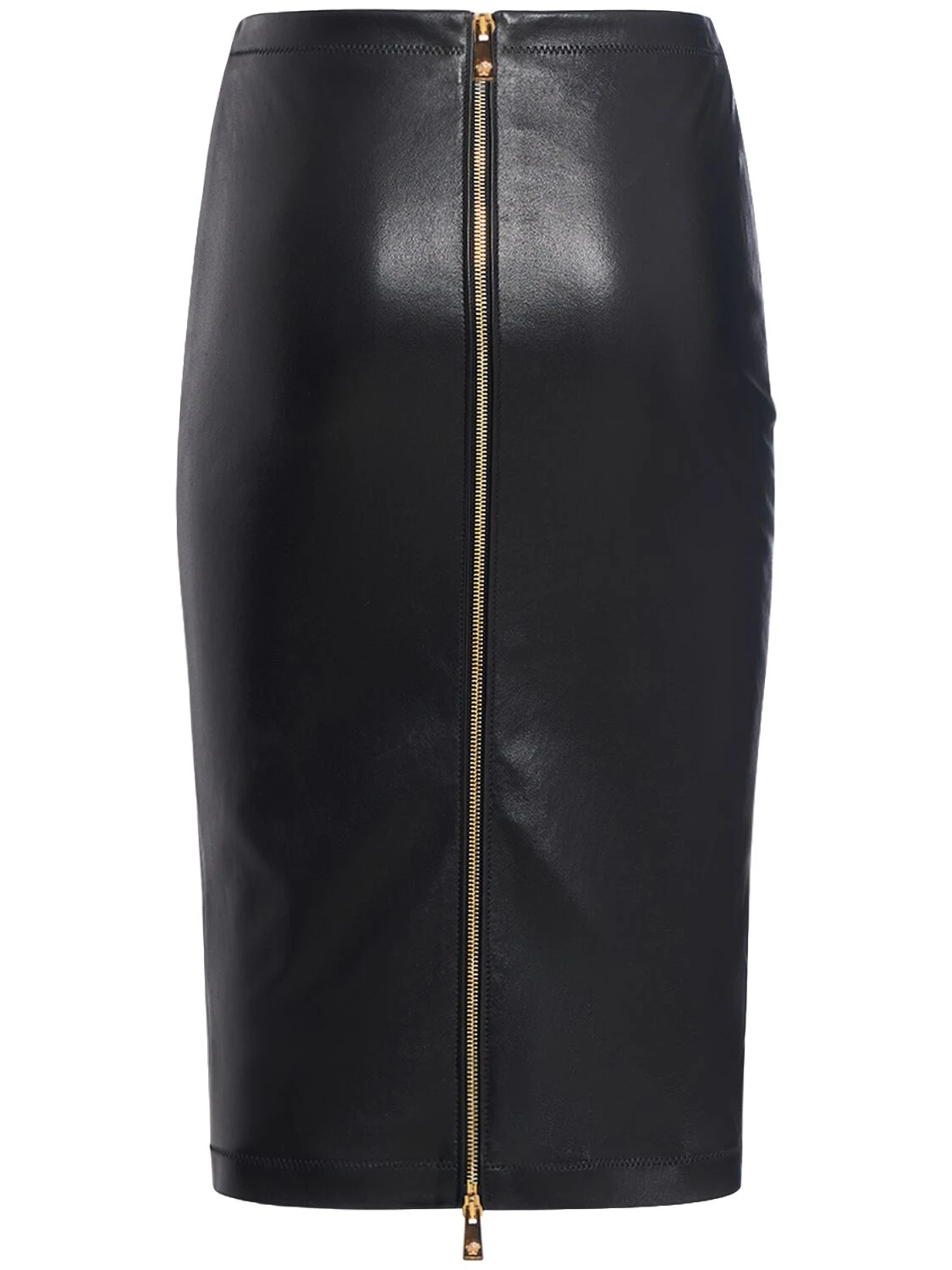 Shiny stretch leather midi skirt