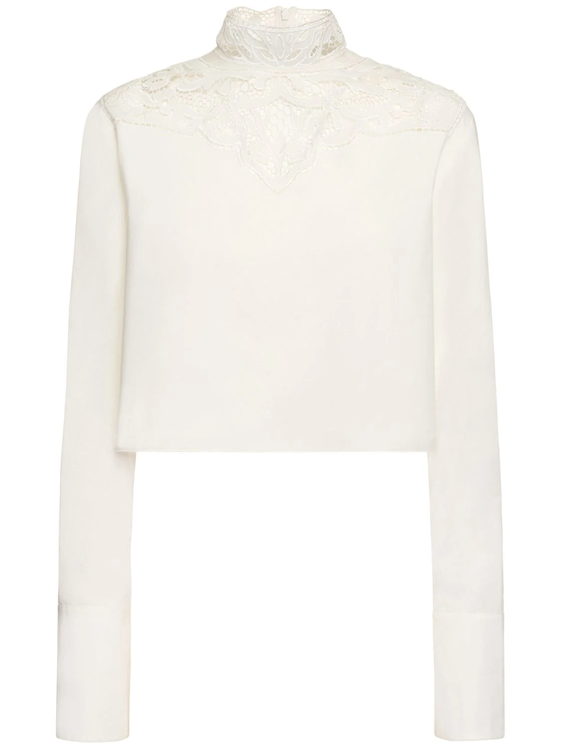 Cotton poplin blouse w/ lace inserts