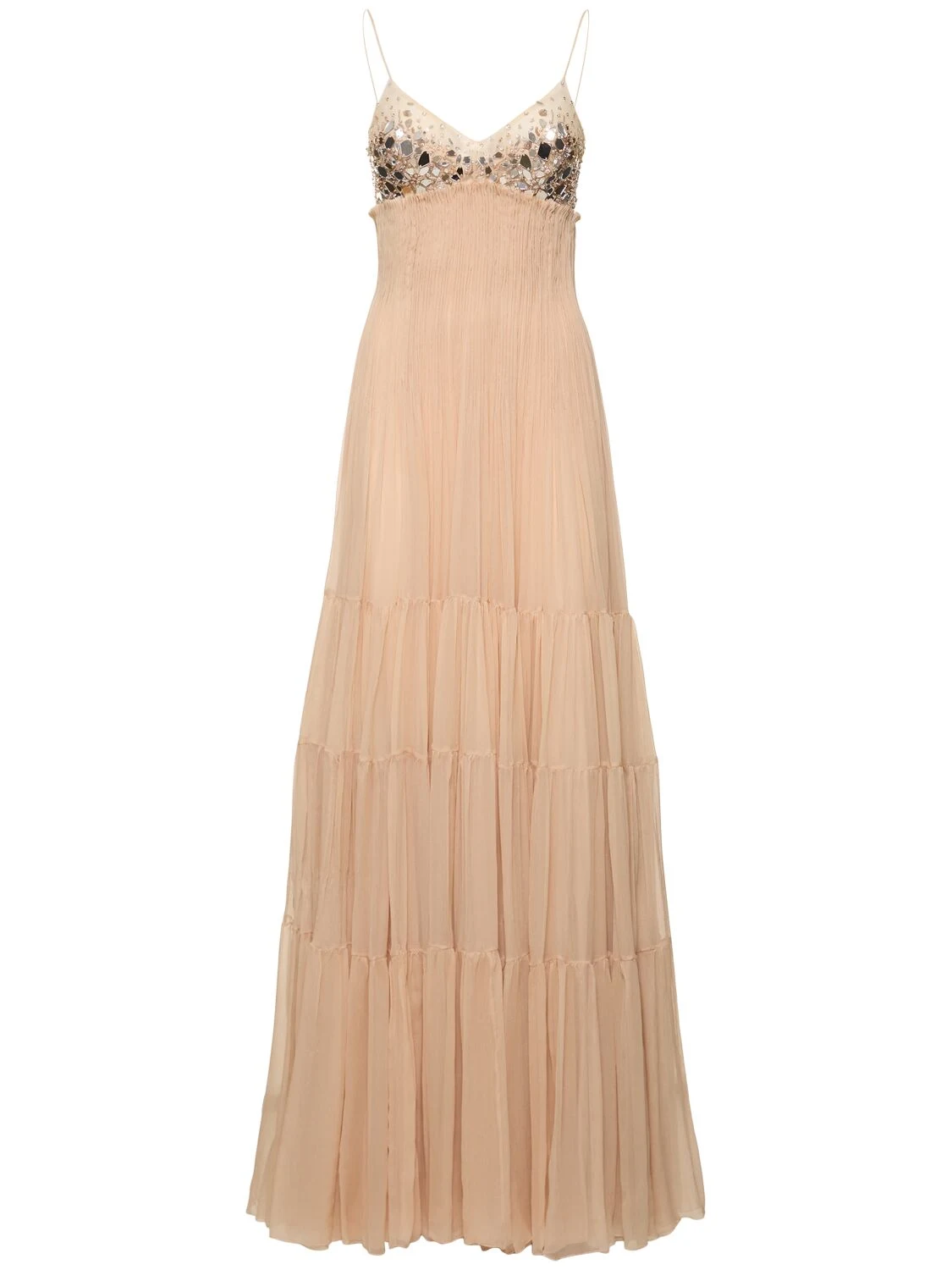 Embellished silk long dress