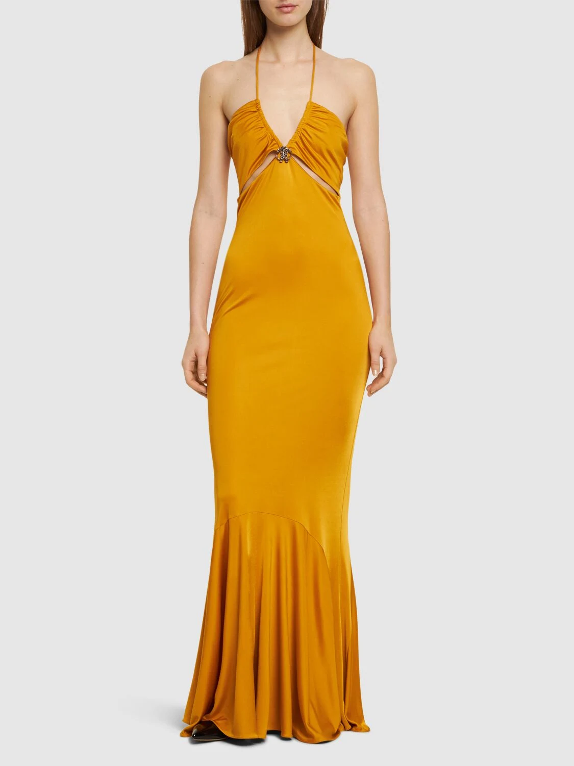 Viscose jersey halter neck long dress