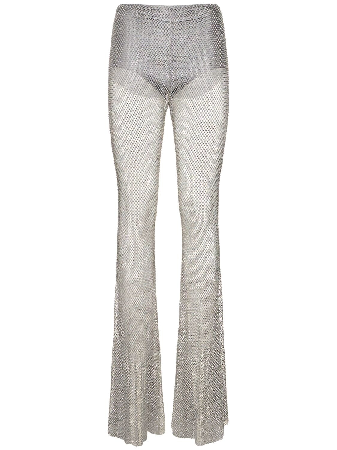 Embellished mesh flared pants